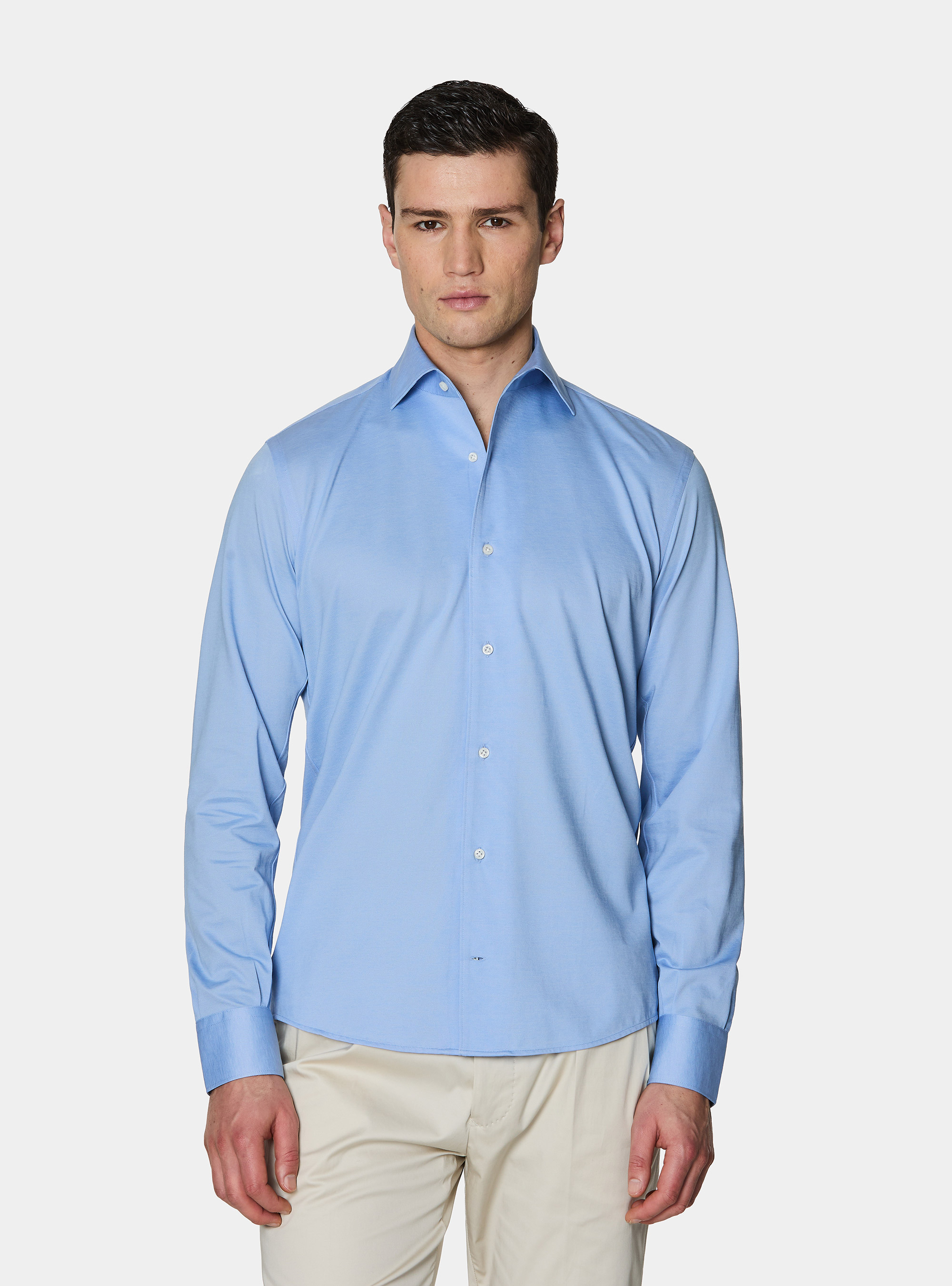 Camicia in jersey misto cotone paramontura, AZZURRO