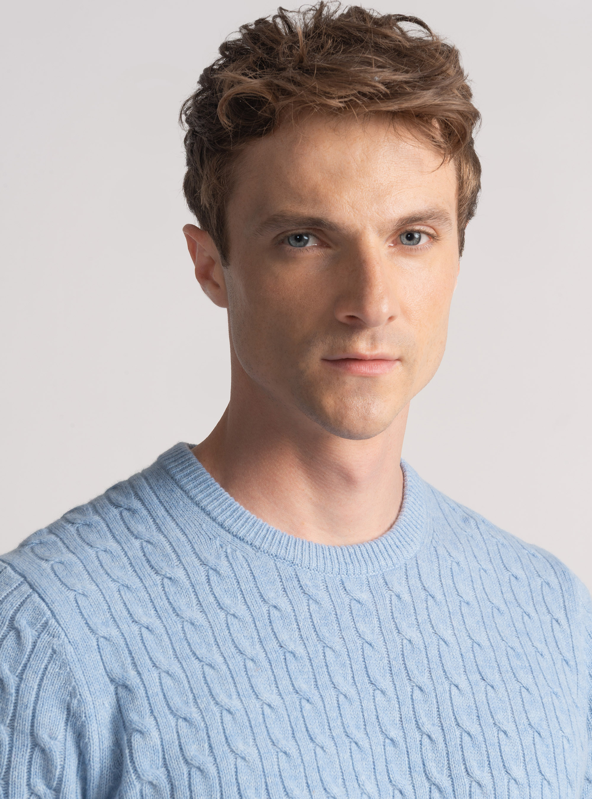 Crew-neck sweater with wool and cashmere braid, AZZURRO POLVERE 0283C