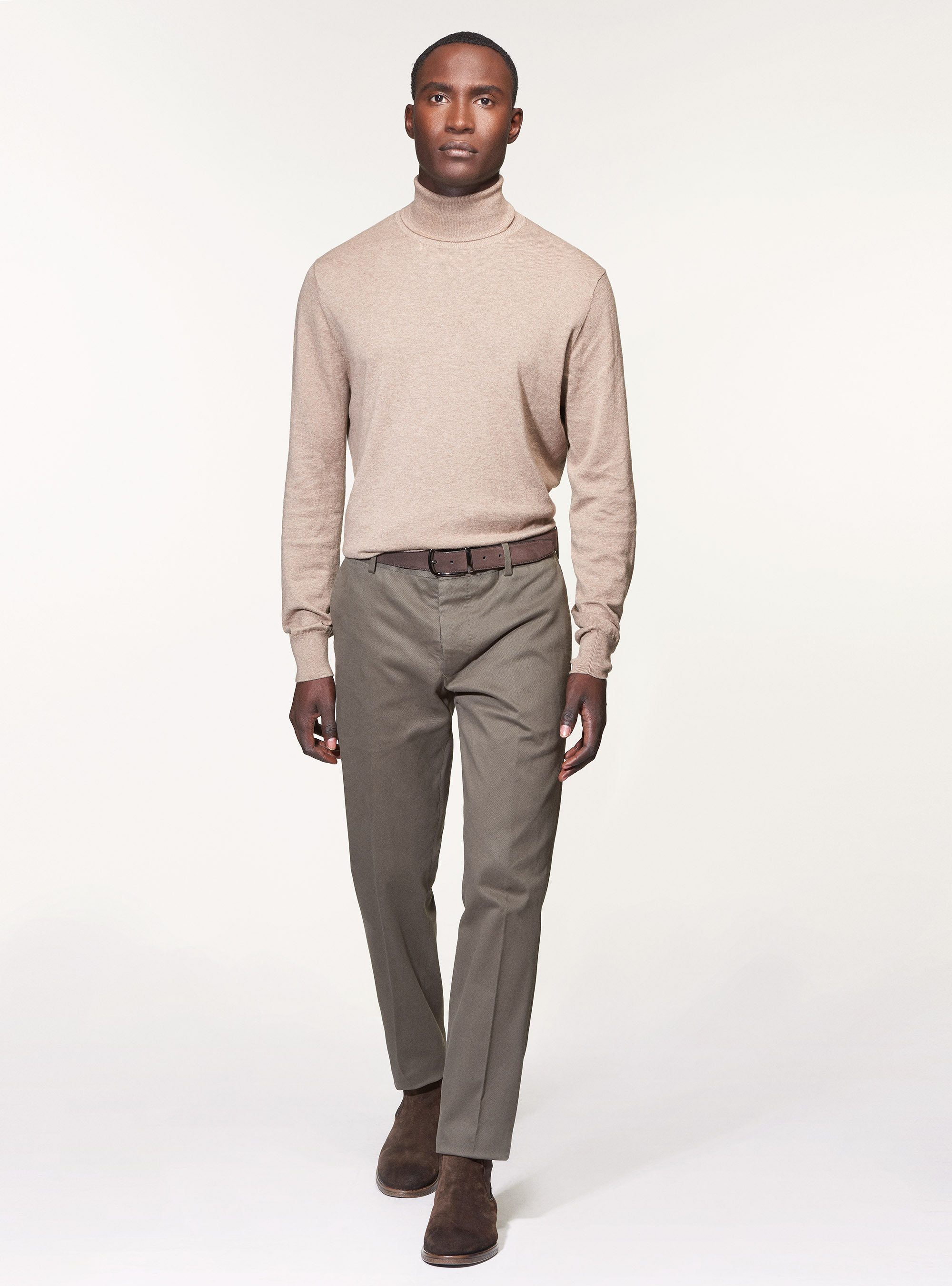 Frosted cotton twill trousers, GREEN