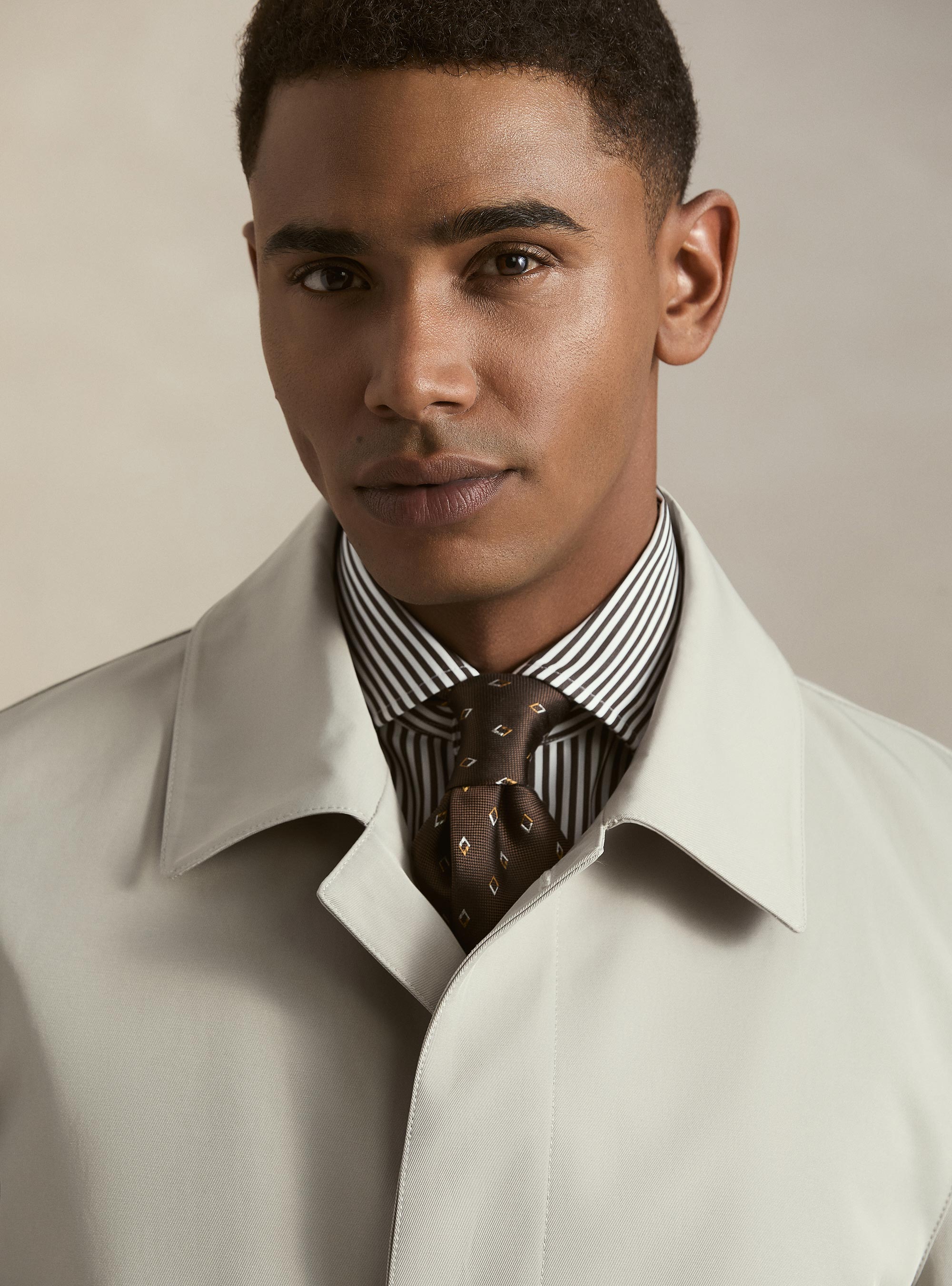 Single-breasted padded cotton blend raincoat, ECRU