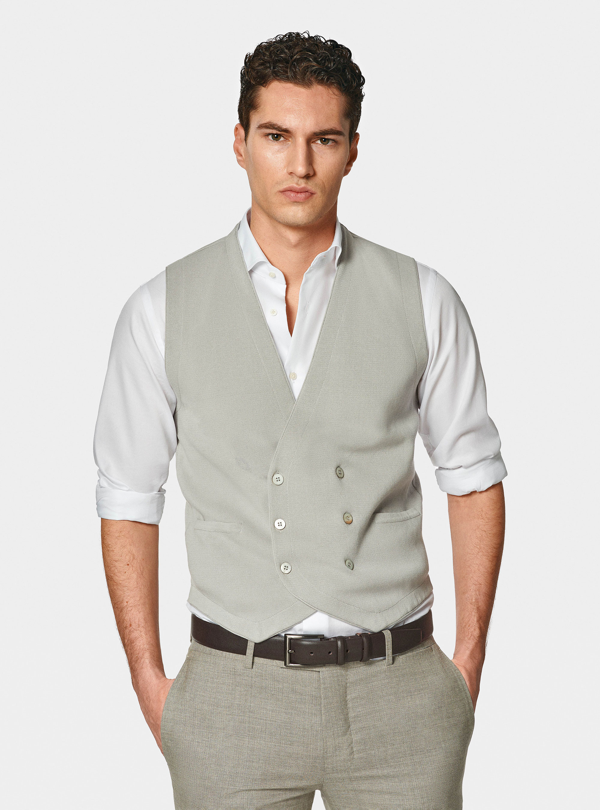 Gilet doppiopetto in maglia di cotone, PERLA 0178C