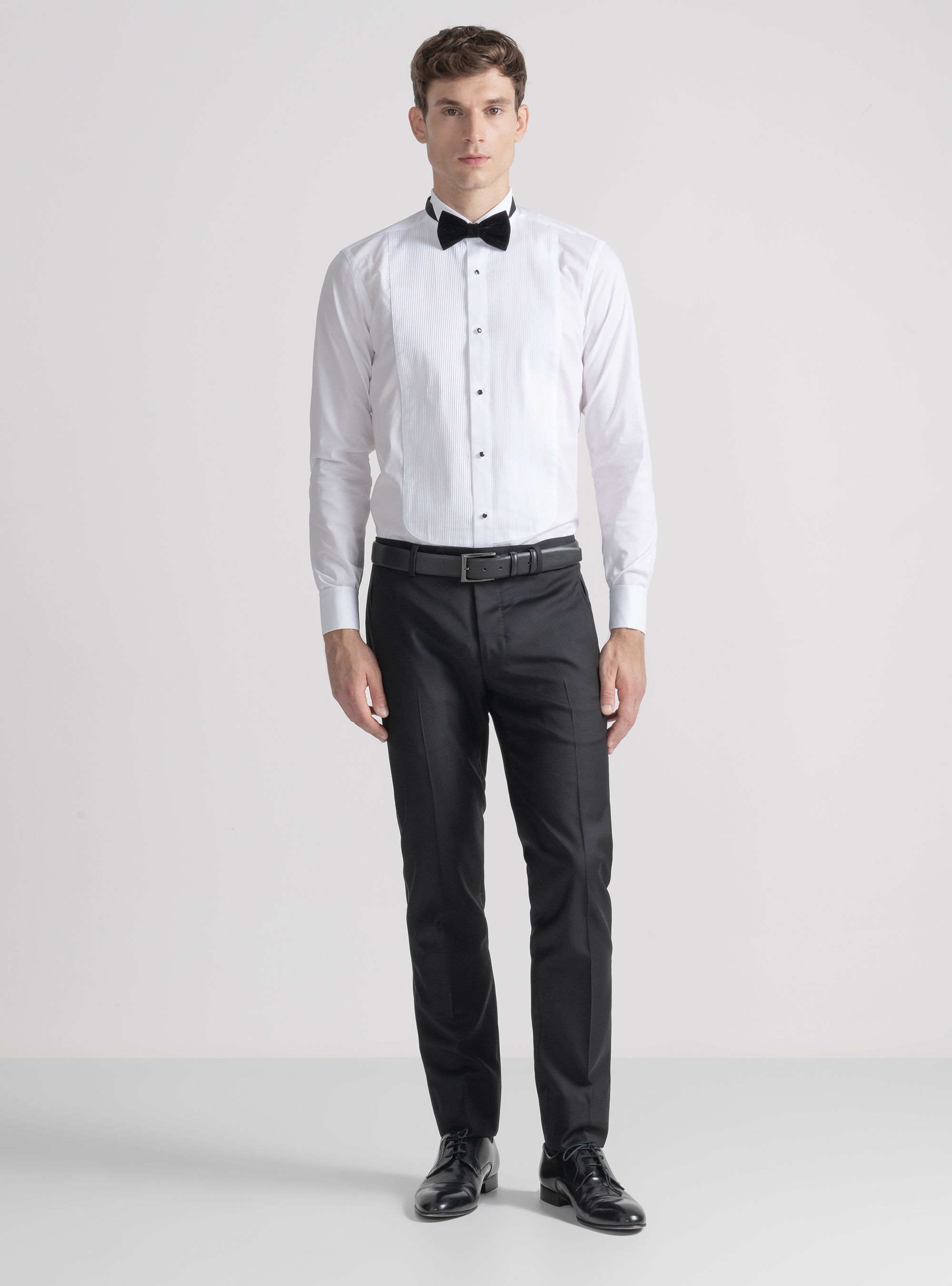 Stretch poplin diplomatic smoking shirt, WHITE