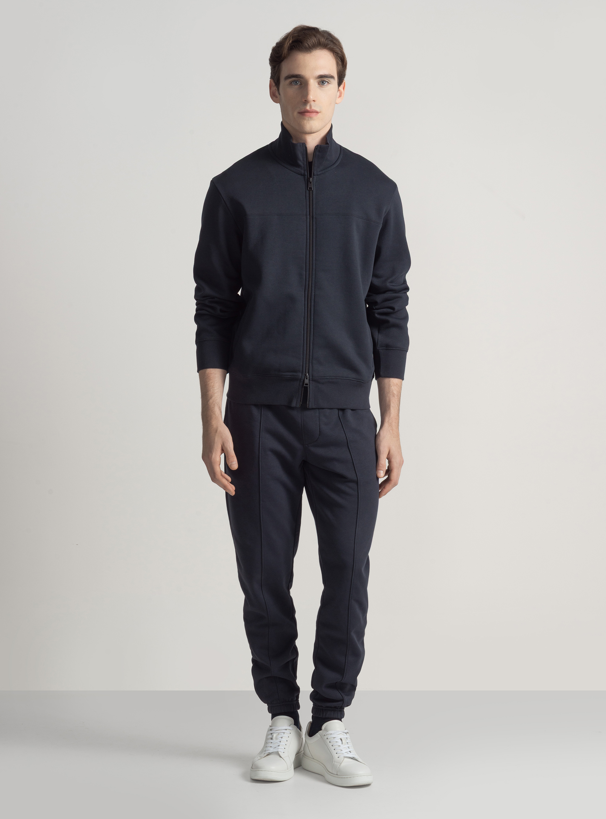 Sudadera con cremallera completa en mezcla de algodón, AZUL MARINO