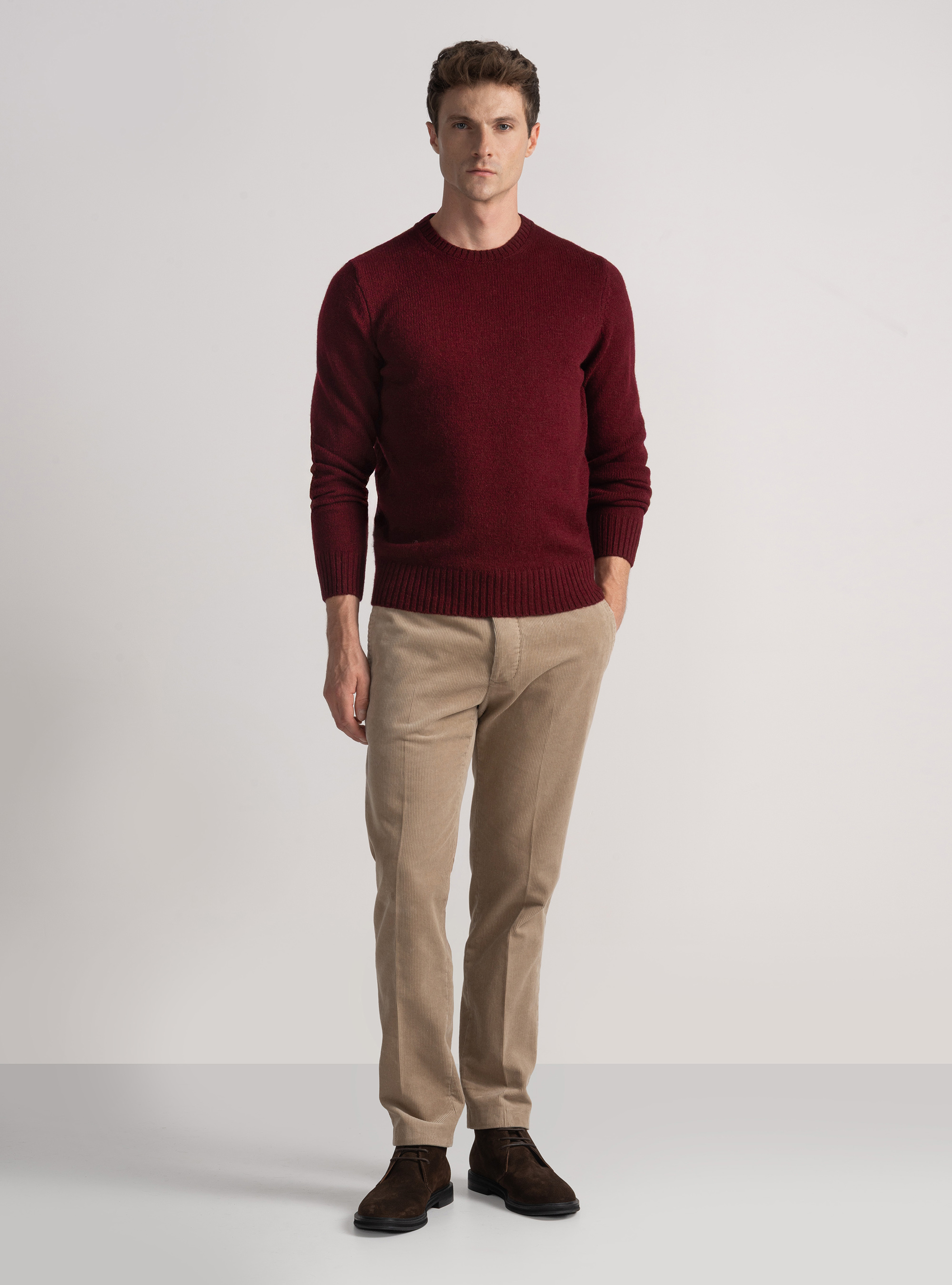 Maglia girocollo in lana shetland, BORDEAUX