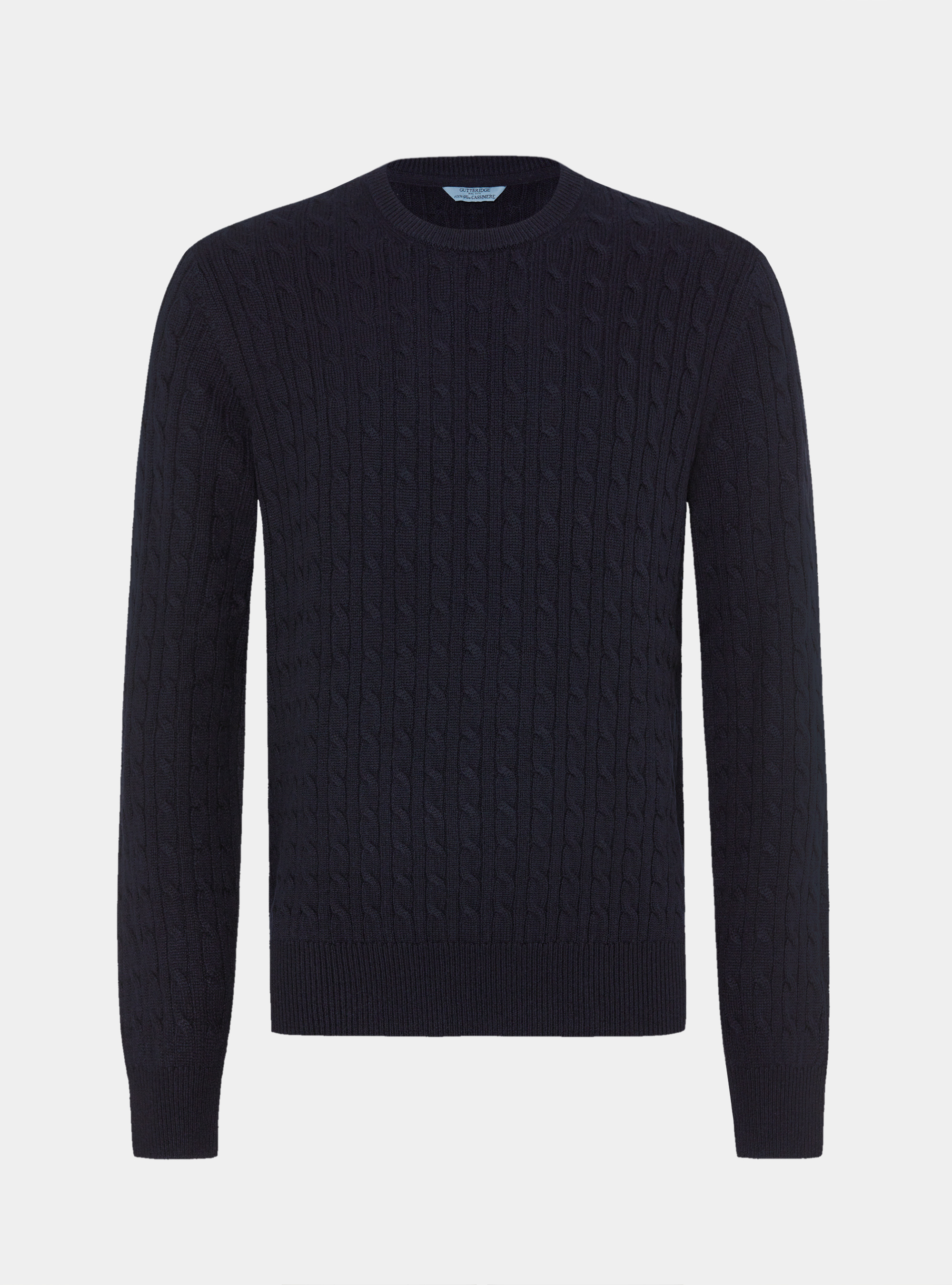 Braided crew neck sweater in pure cashmere, NAVY BLUE