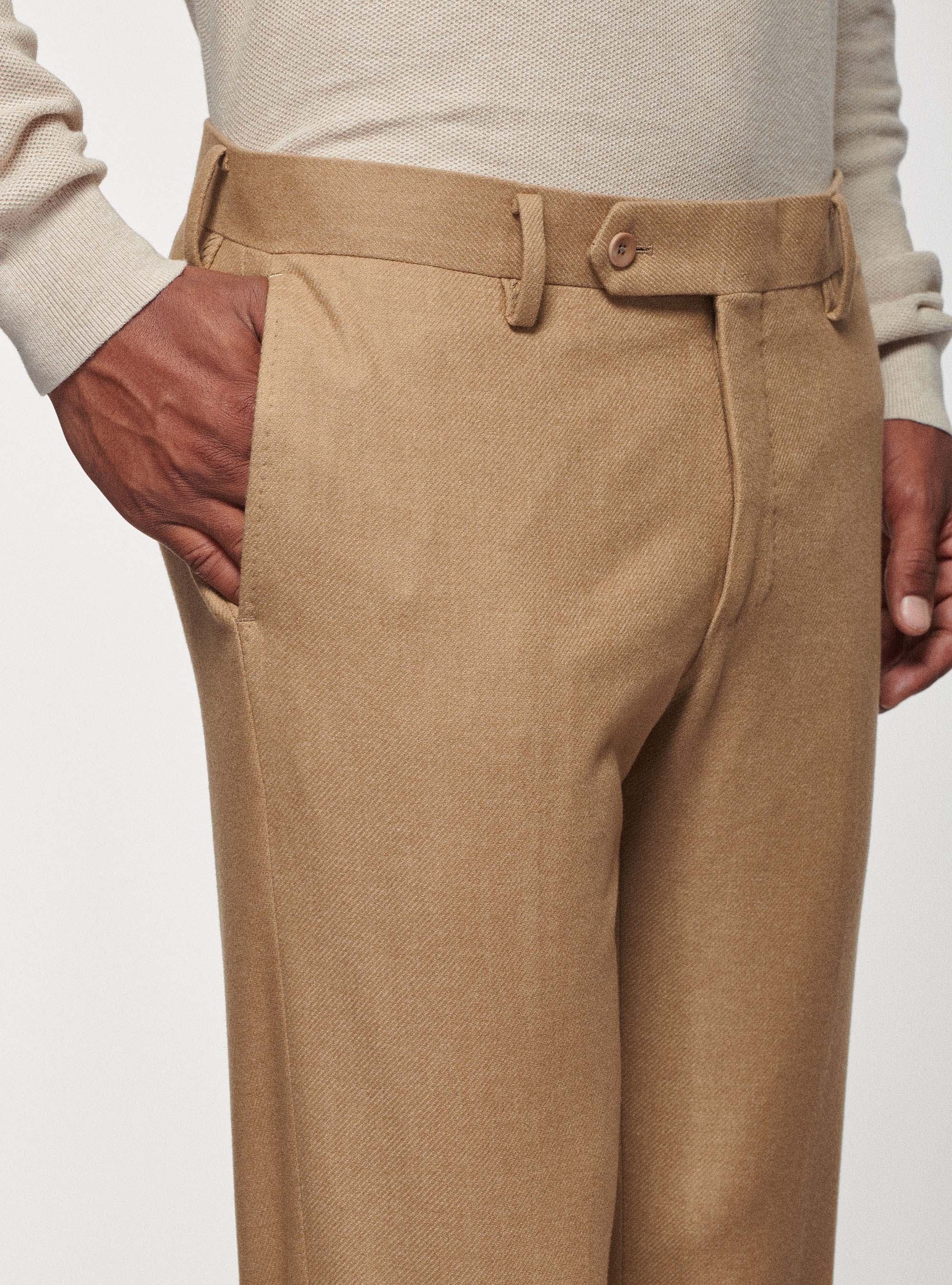 Pantaloni in flanella di lana Duemilagori, SABBIA