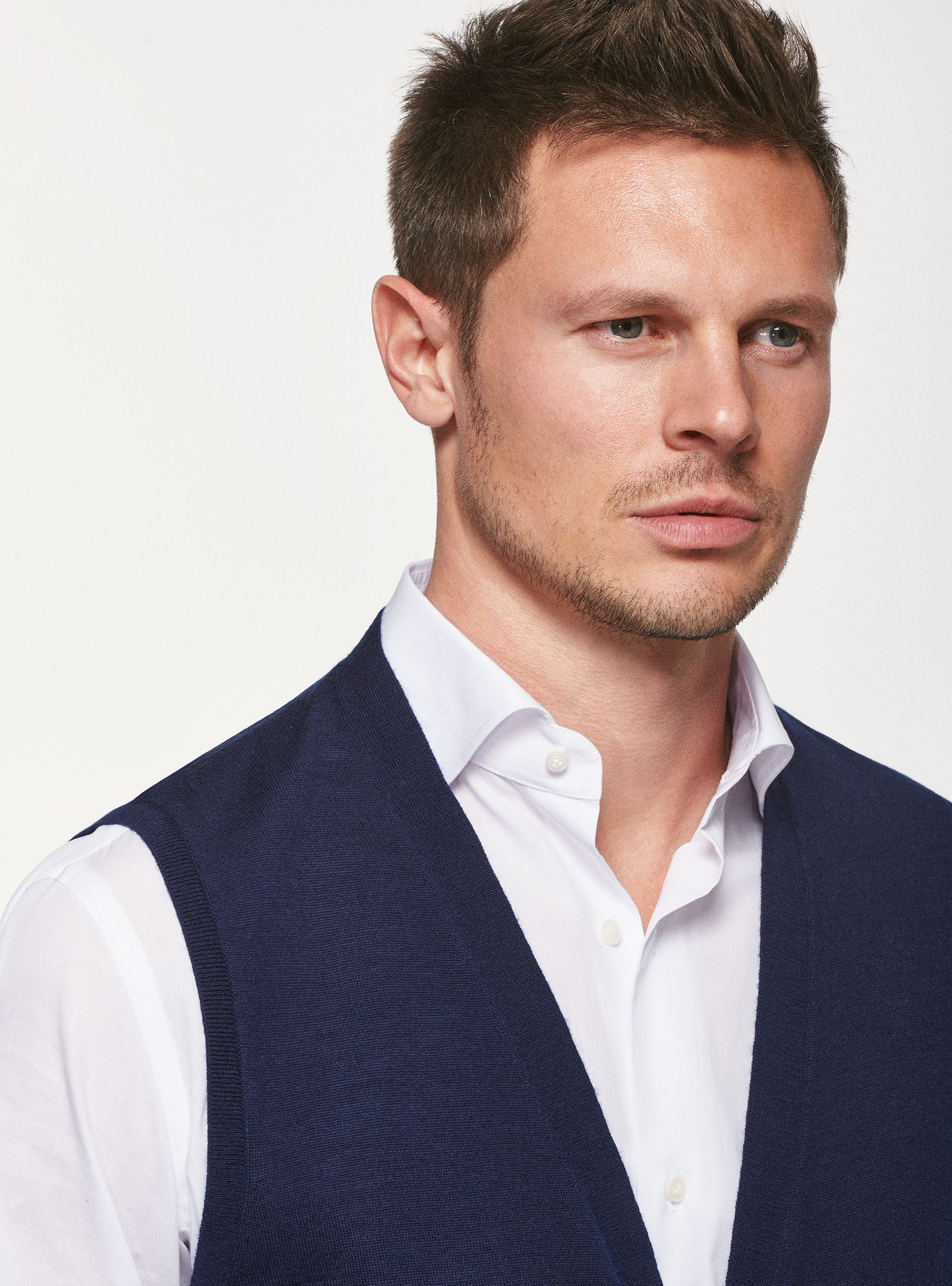 Gilet in maglia in pura lana merino, BLU NAVY