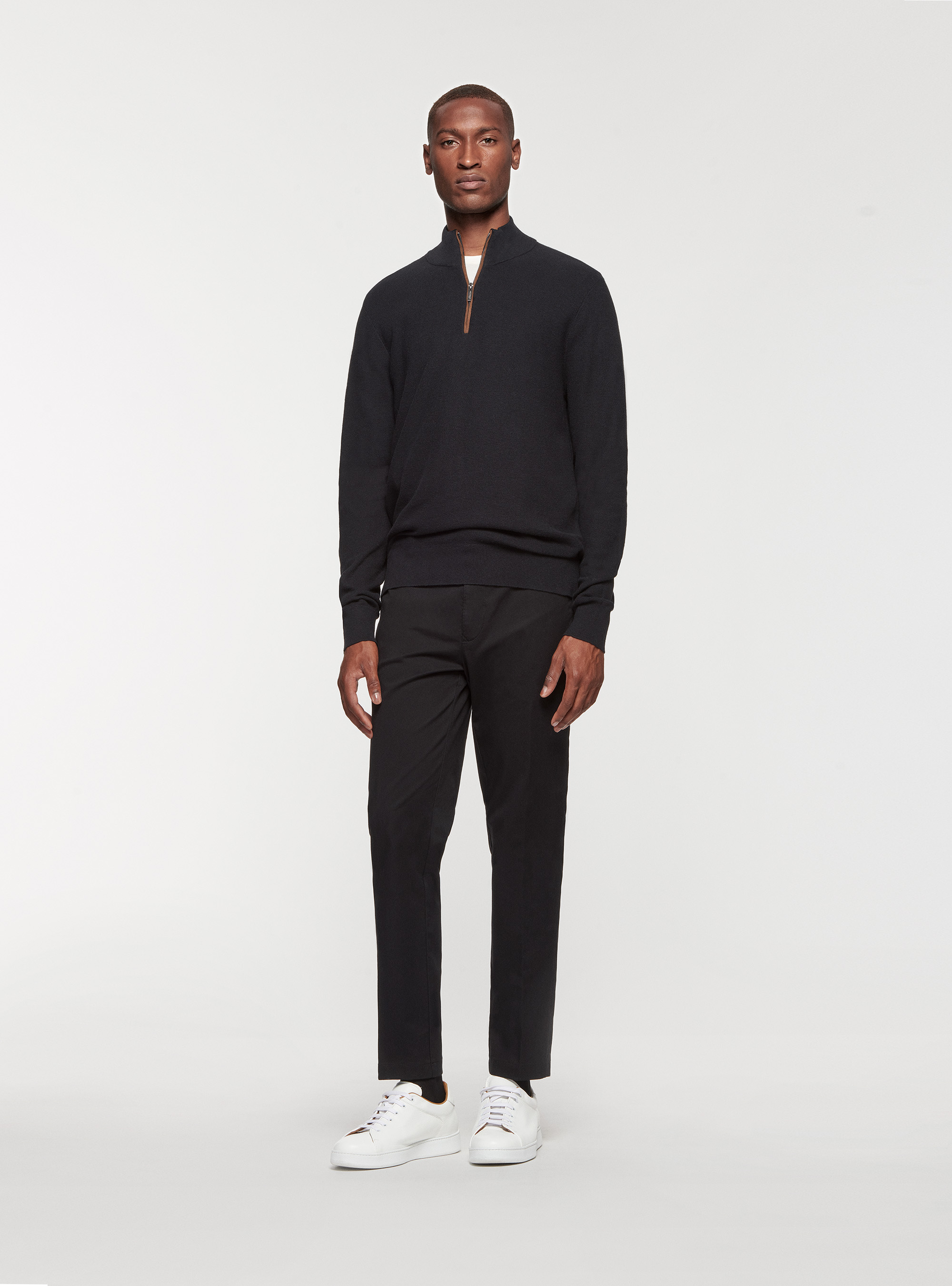 Maglia mezza zip in cotone cashmere, NERO
