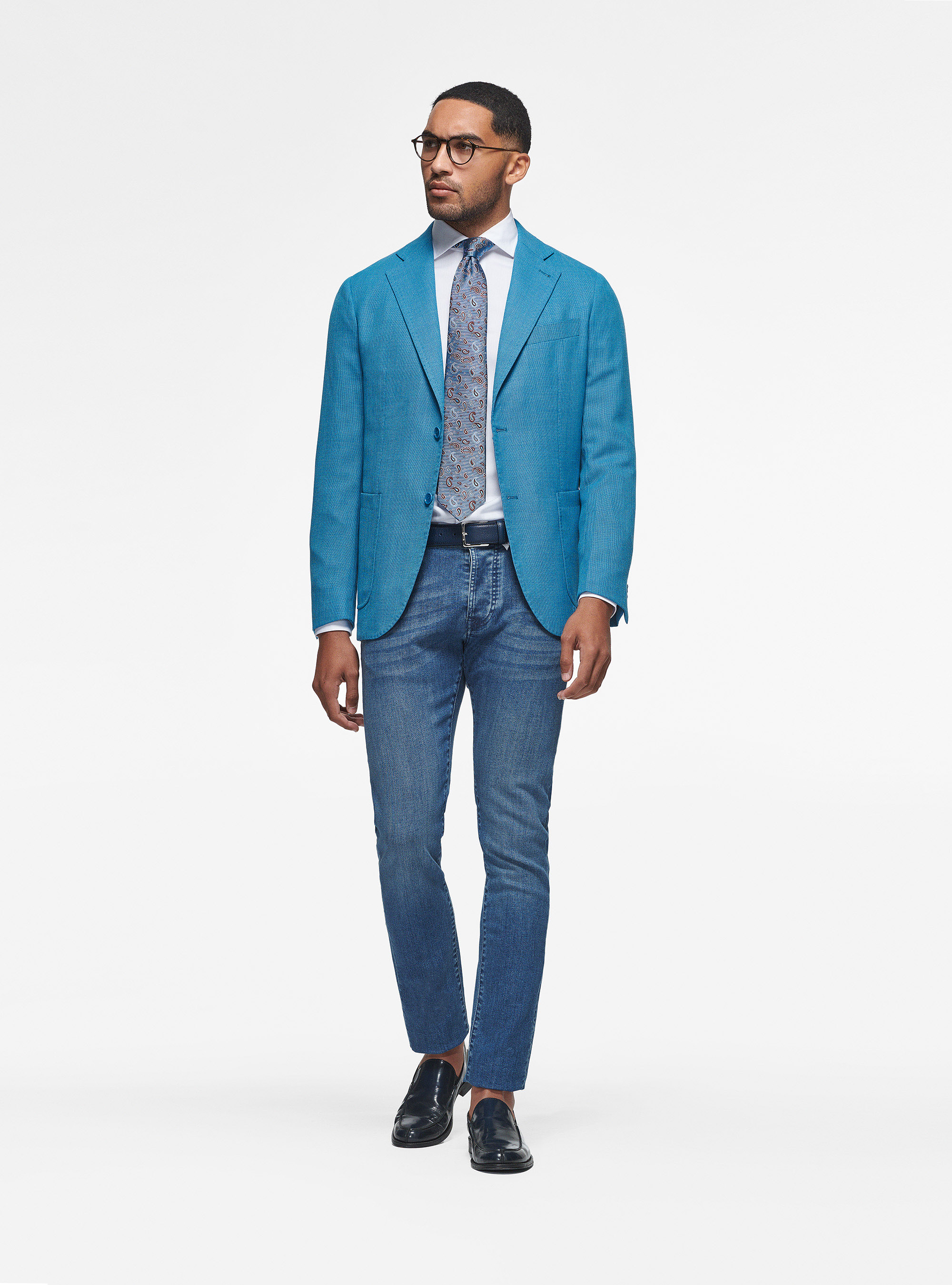Micro-textured wool blazer, PETROL