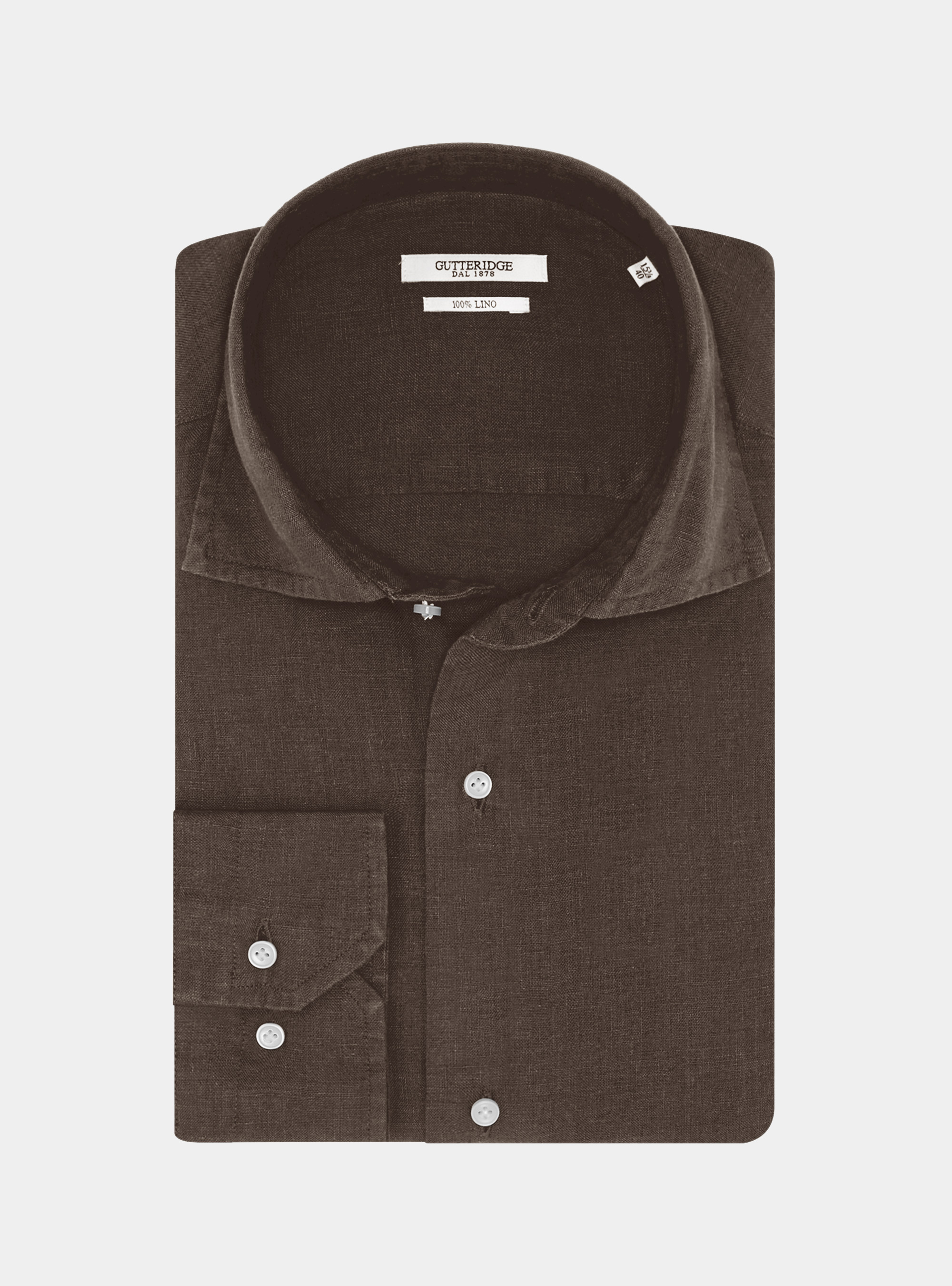 Camicia in puro lino, MARRONE