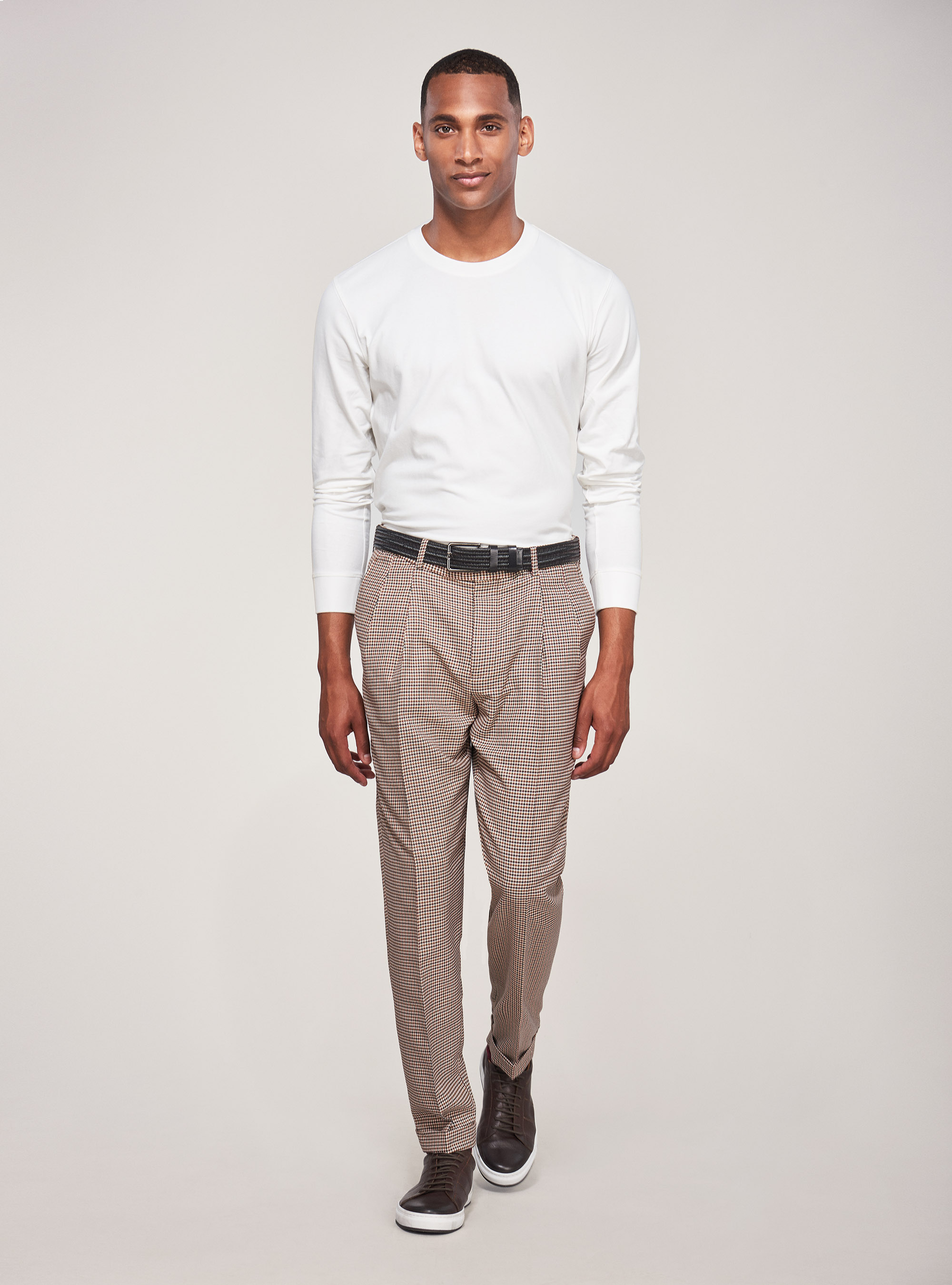 T-Shirt manica lunga in cotone stretch, BIANCO