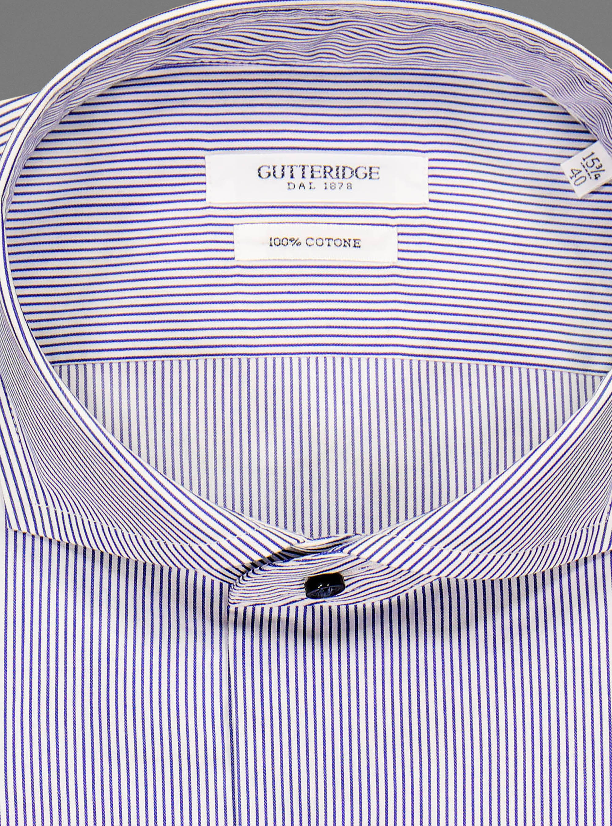Striped twill french collar, BLUE