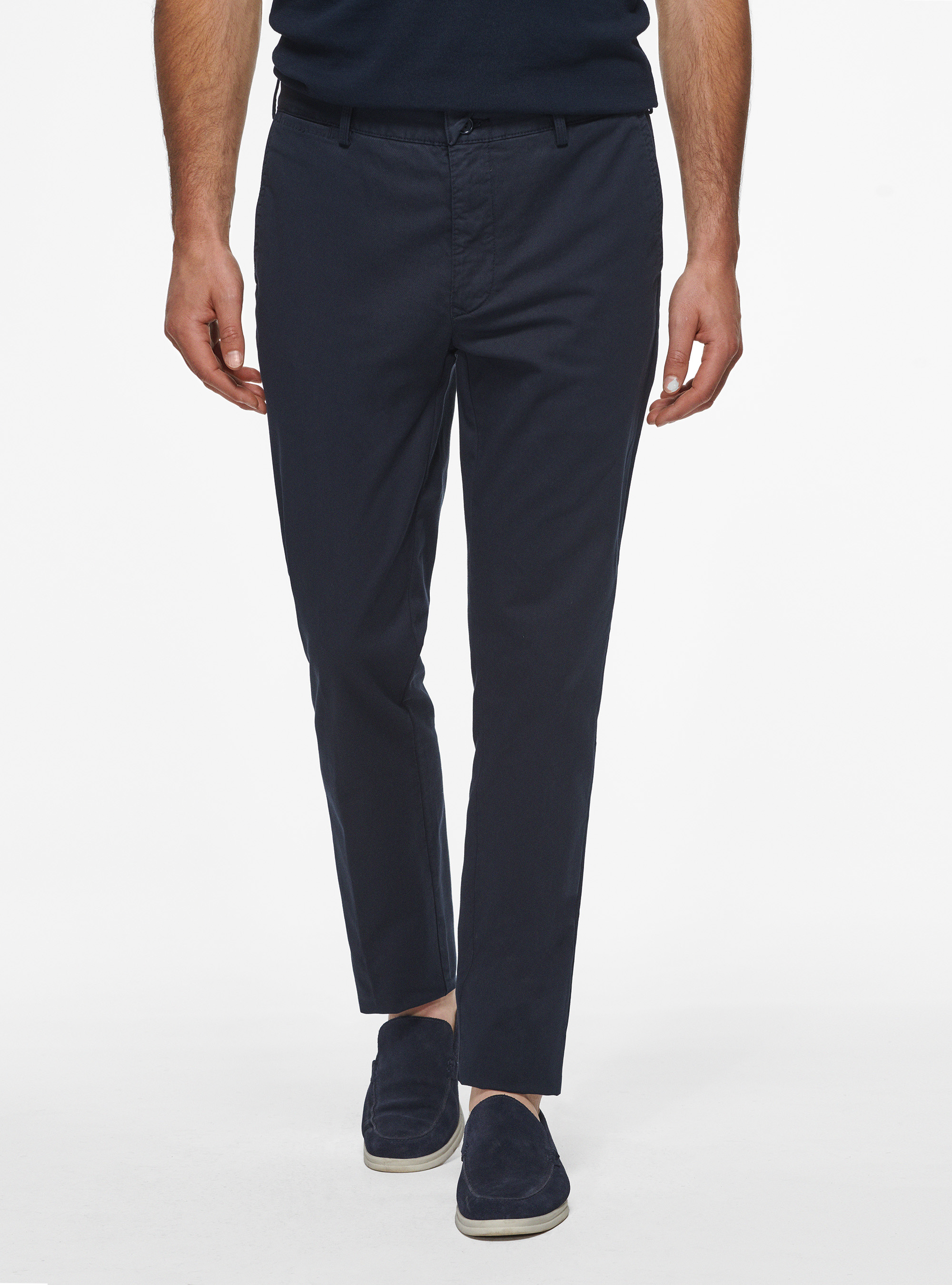 Pantaloni slim fit in twill stretch, BLU NAVY