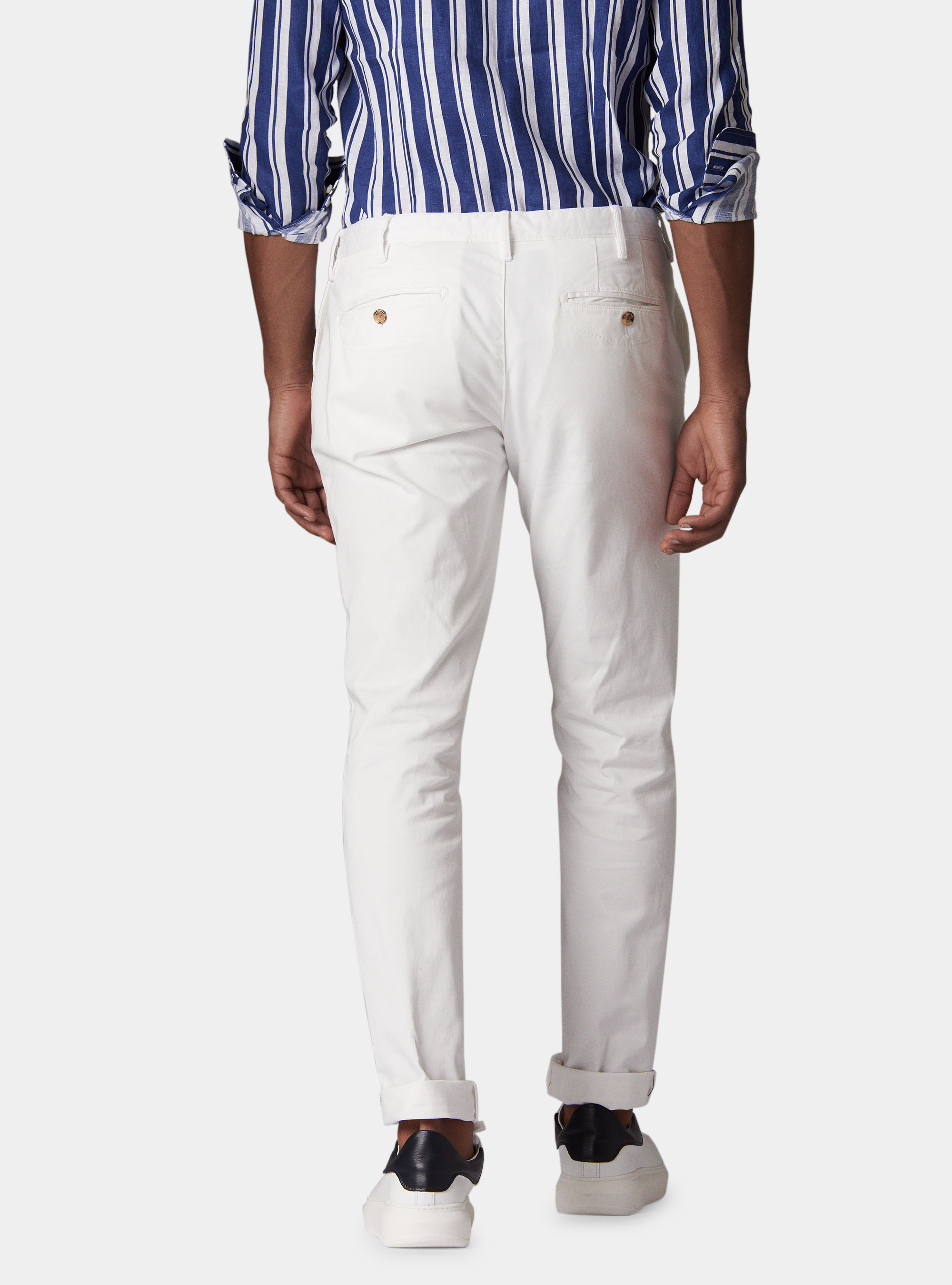 Pantaloni chino in twill di cotone stretch, BIANCO