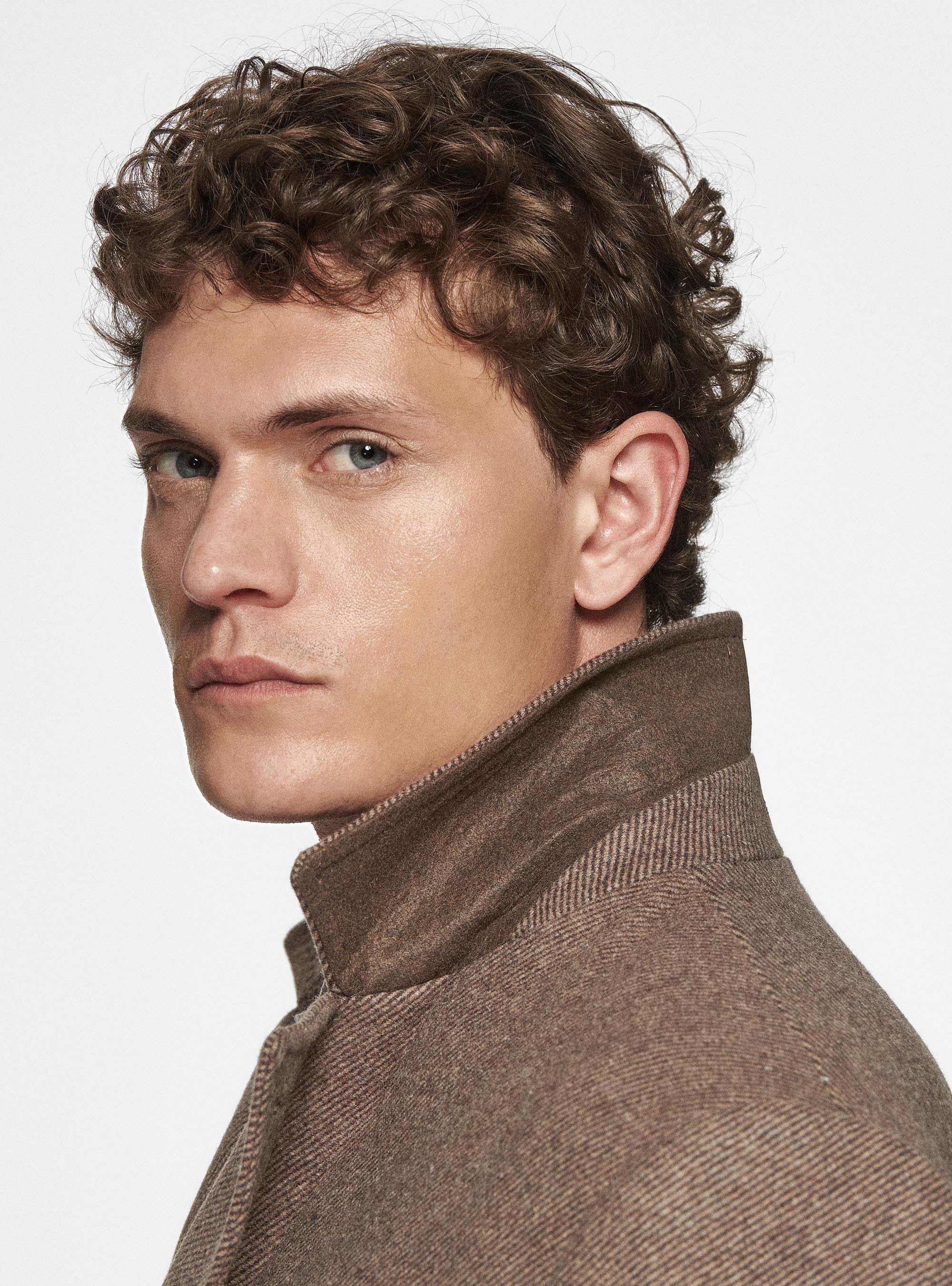 Zweireihiger diagonaler Mantel aus Wolle und Seide, MARRONE 0507C