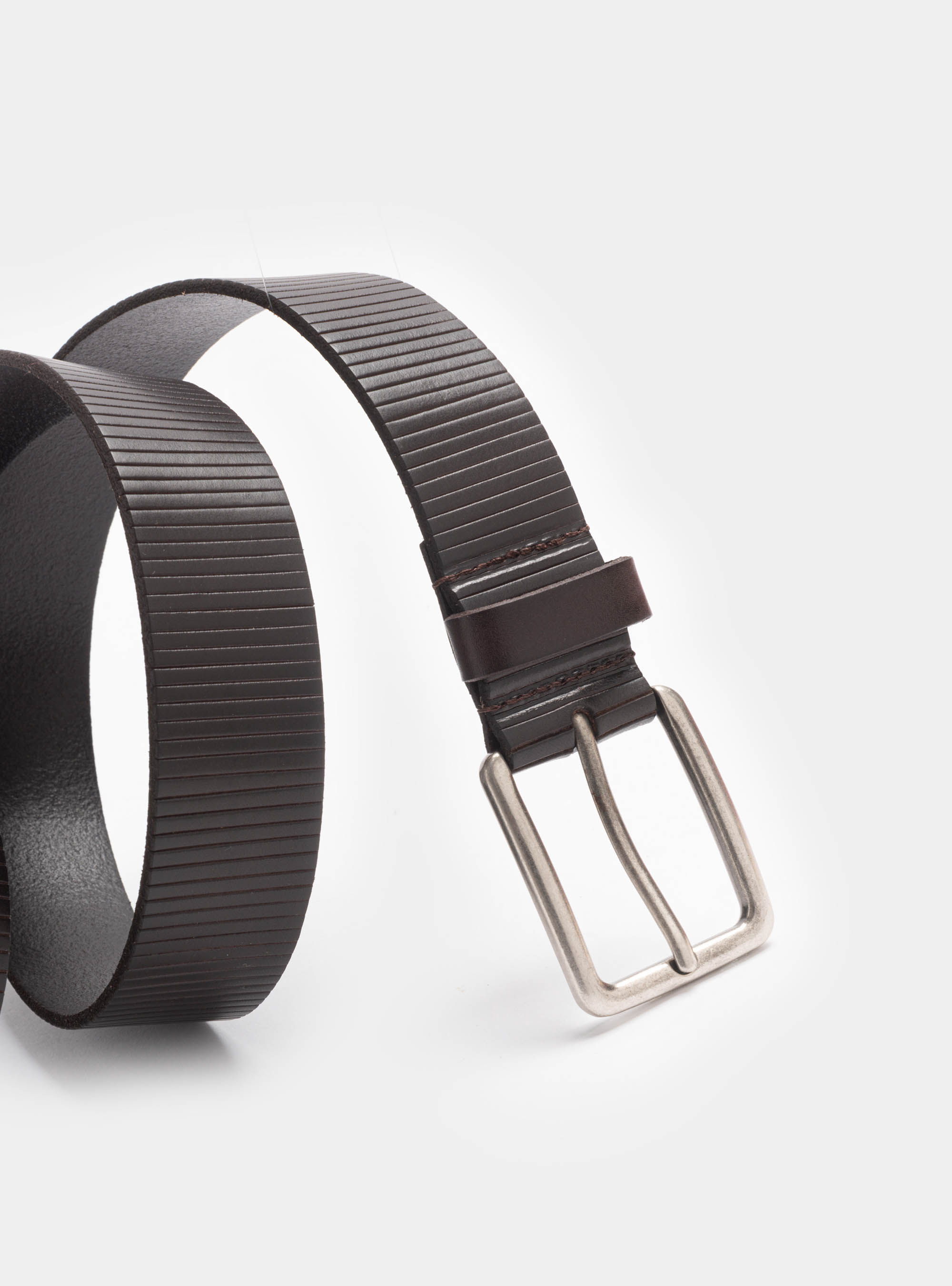 Cintura in pelle multirighe, MARRONE