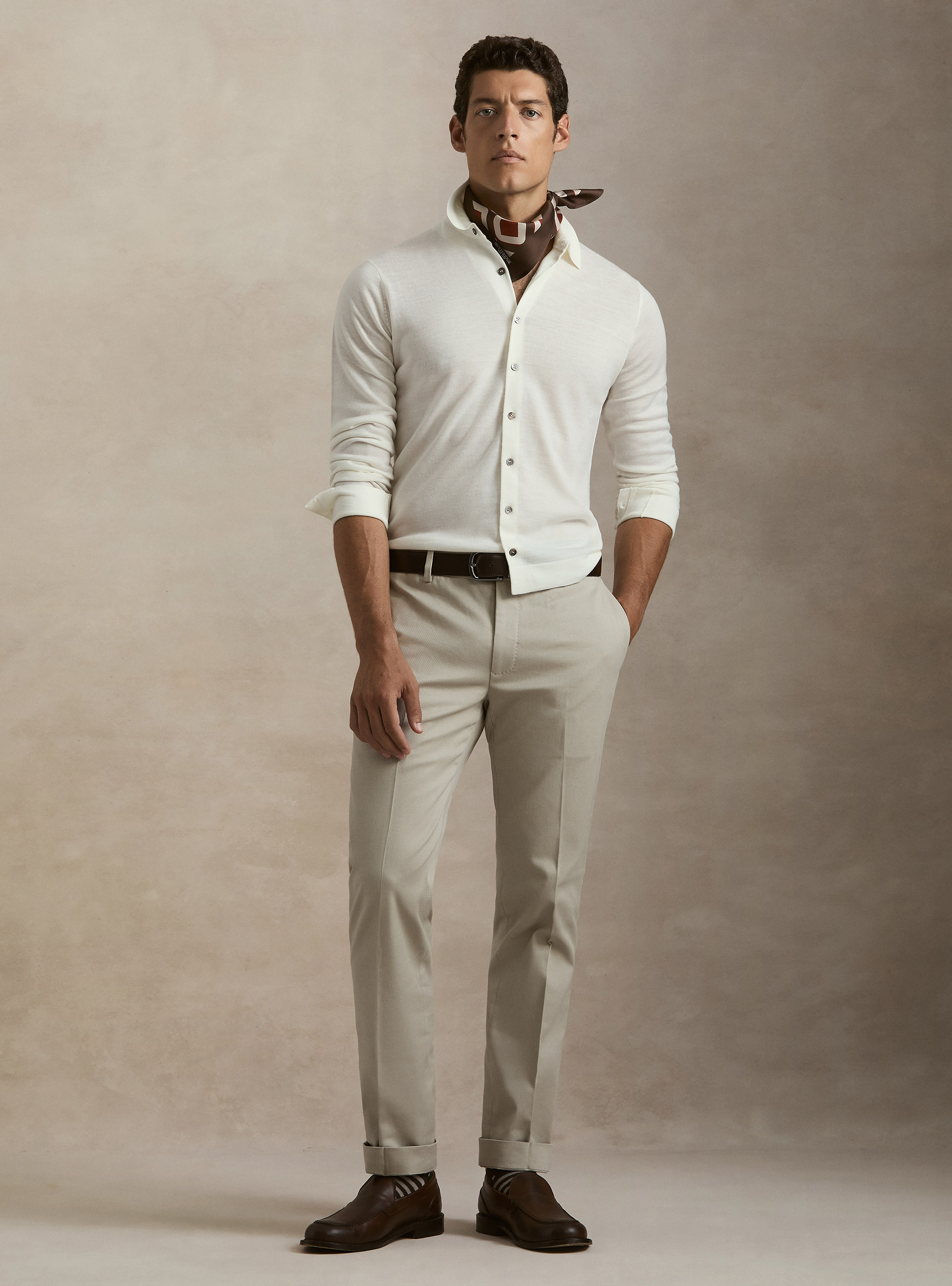 Polo en maille de laine m&eacute;rinos extrafine, BLANC