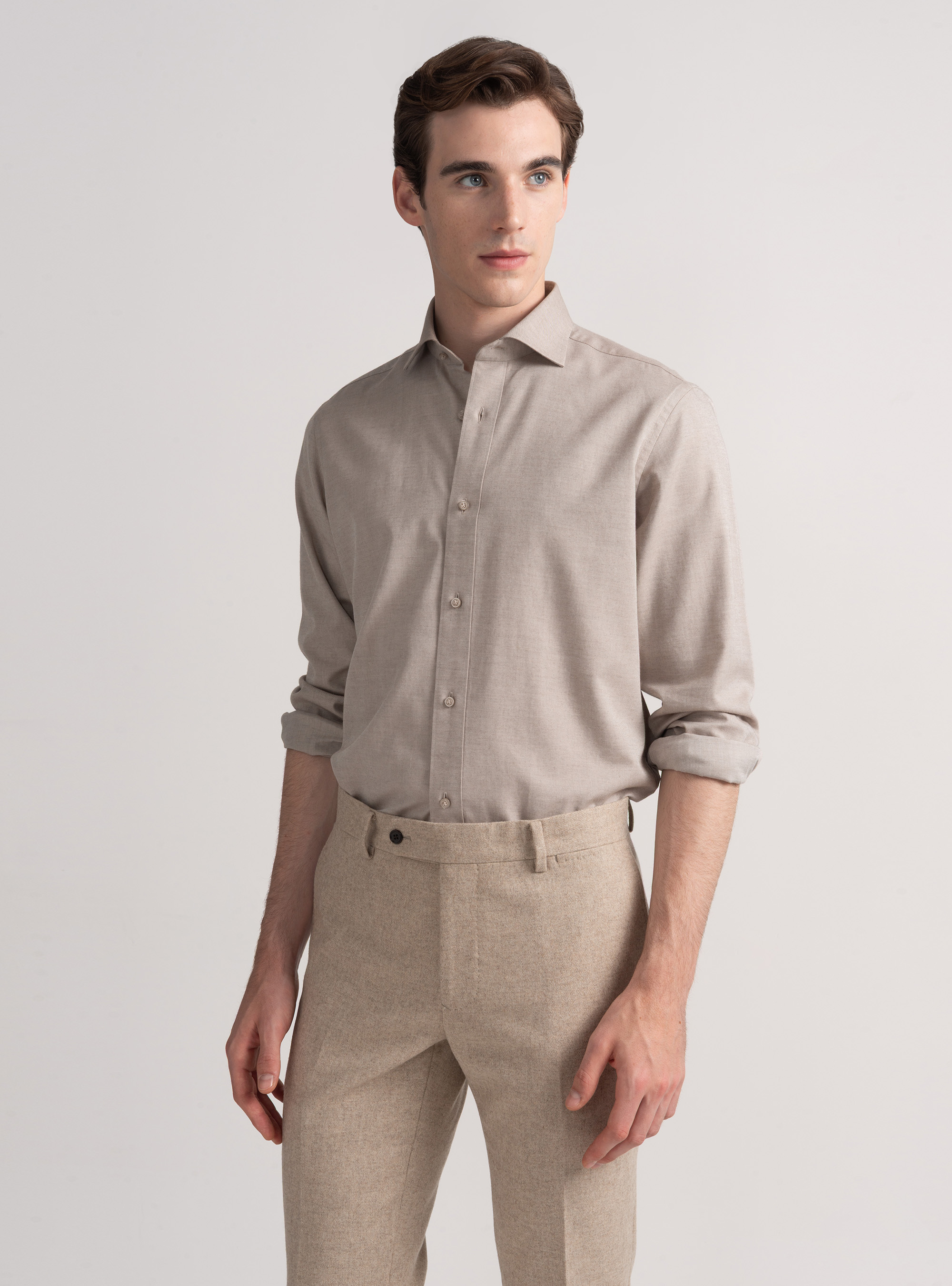 Cotton and wool flannel shirt, SAND