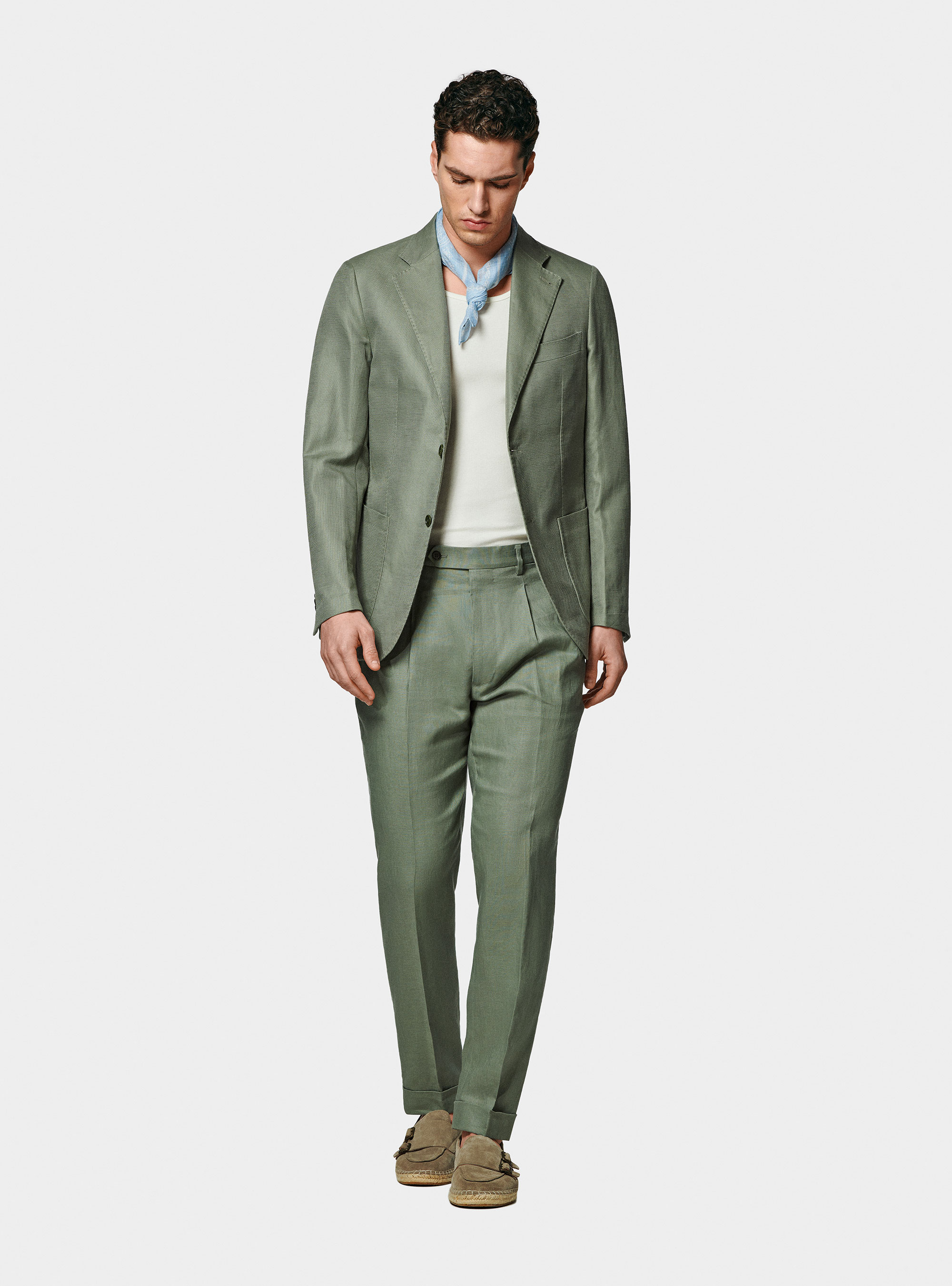 Giacca hopsack in cotone e lino, SALVIA 0602C