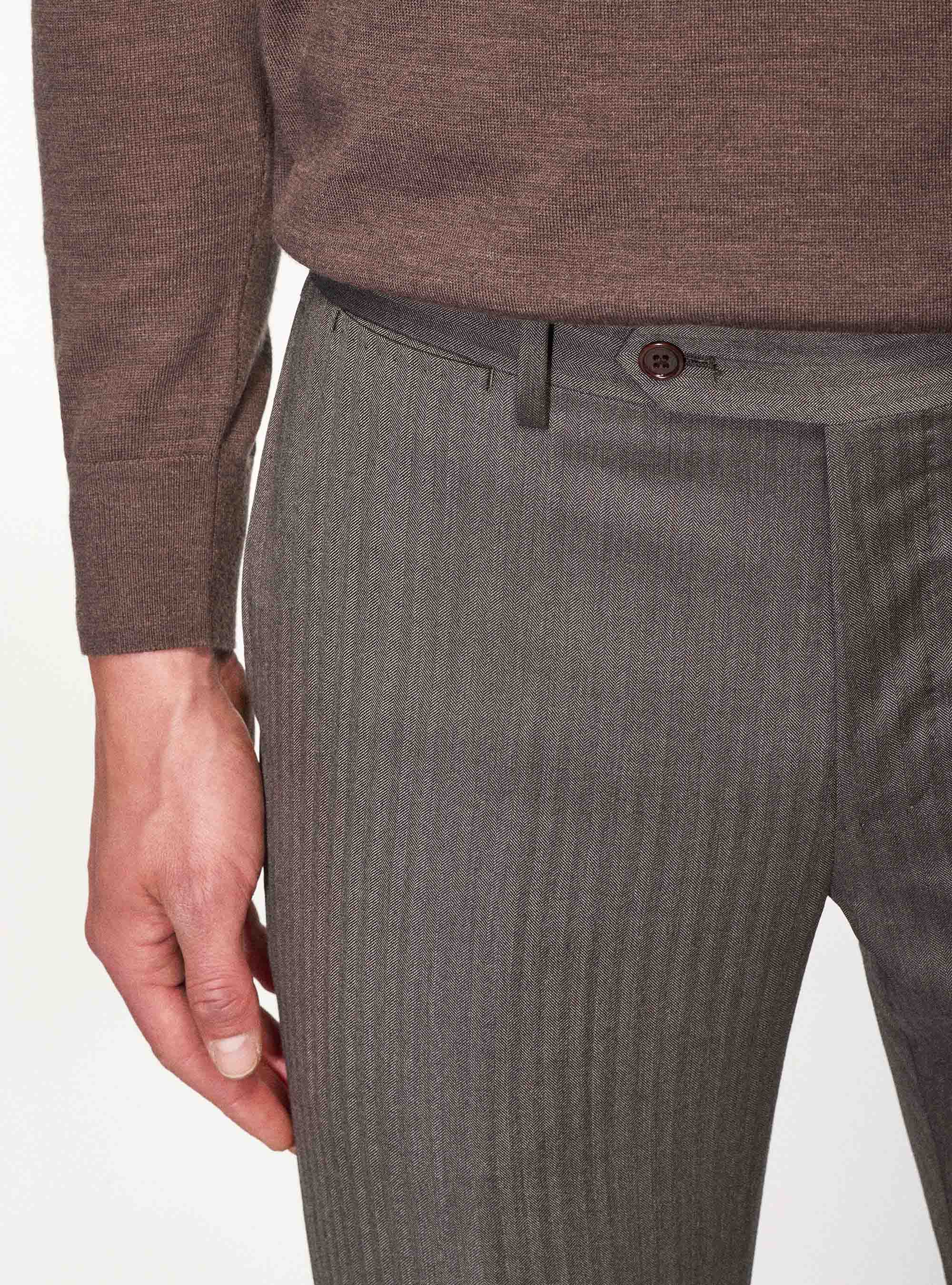 Pantaloni per abito in pura lana spigata superfine 110's Vitale Barberis Canonico, FANGO