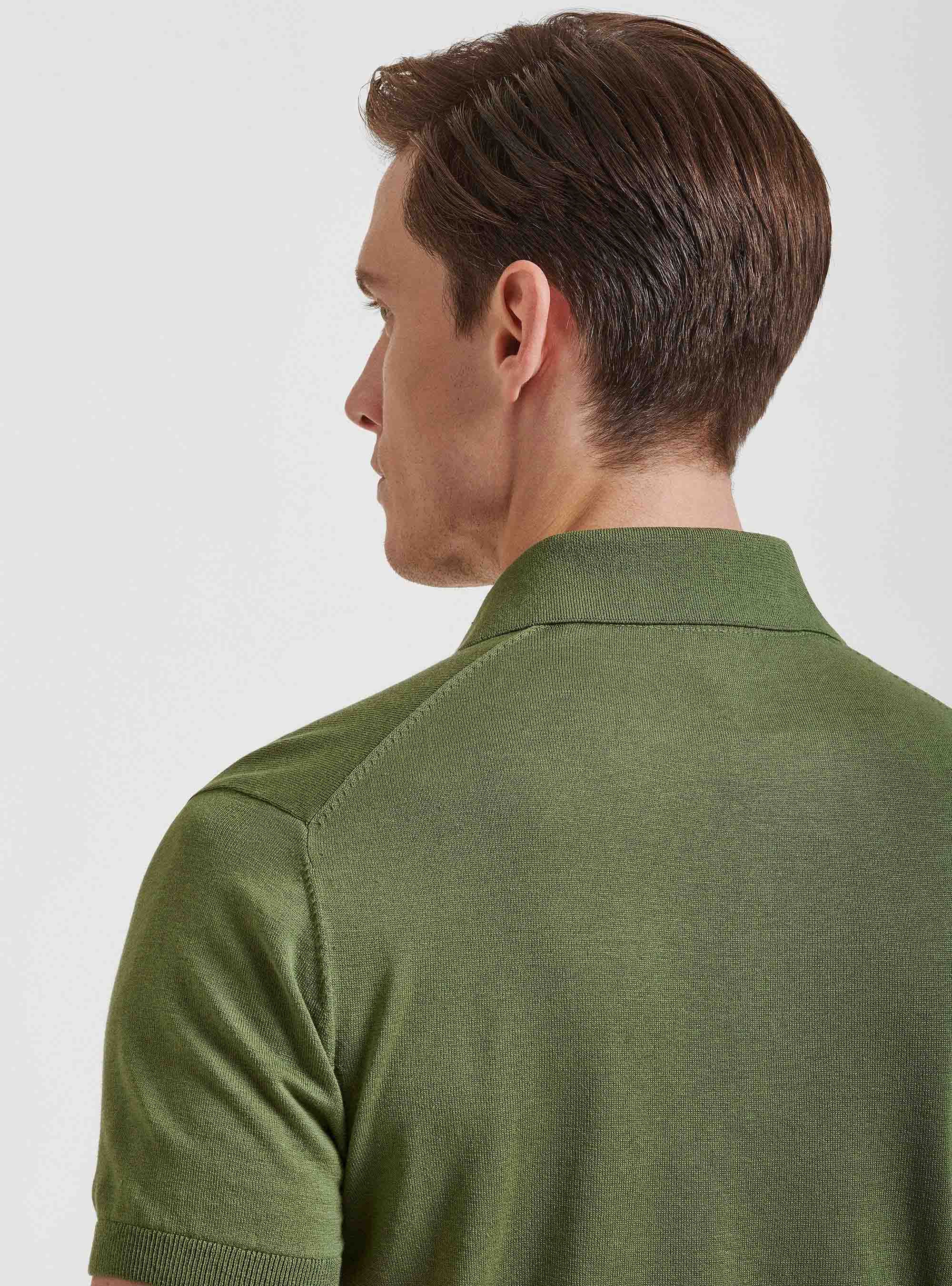 Polo en coton et soie, OLIVE