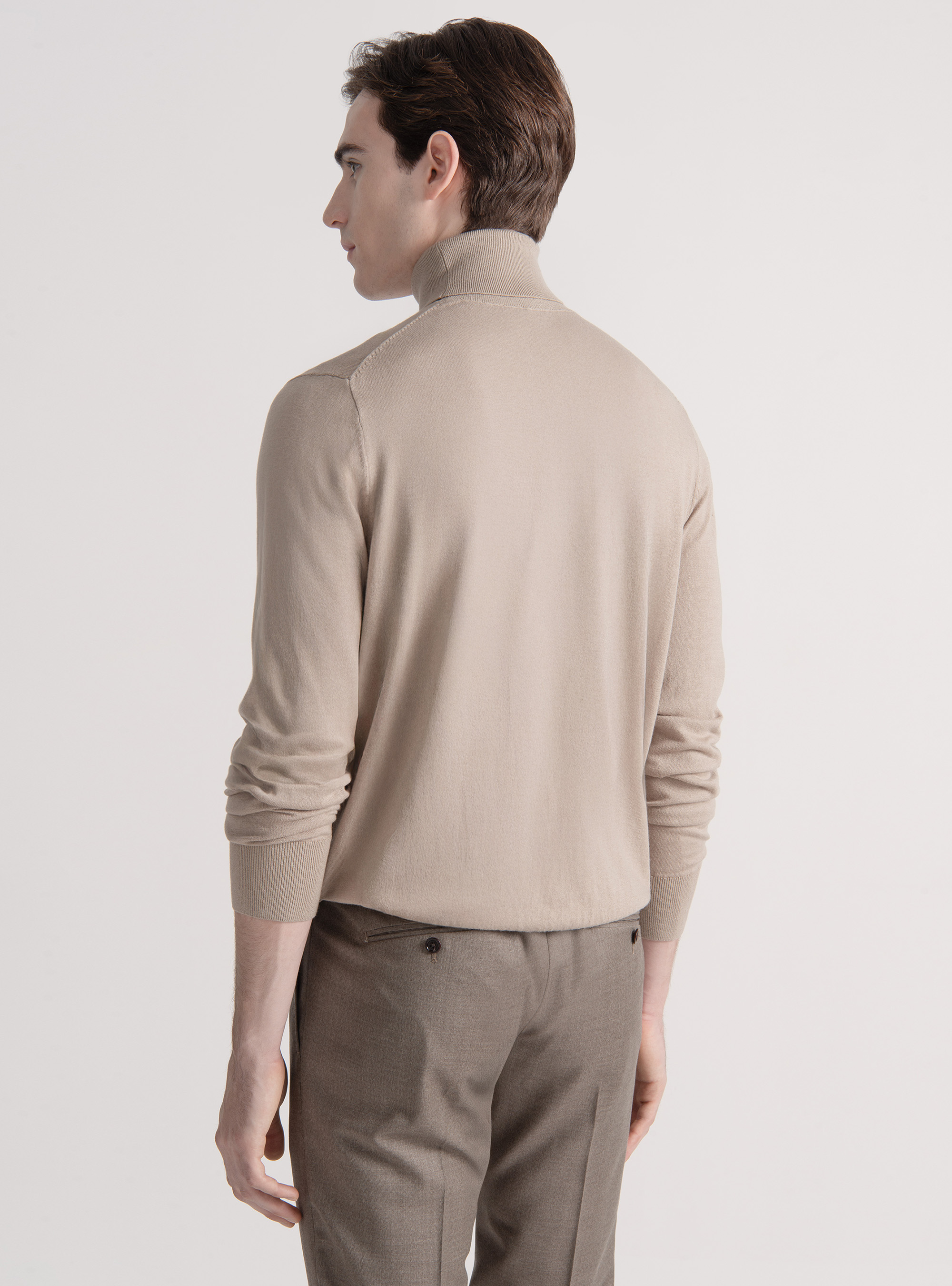 Silk and cashmere cotton turtleneck, SAND