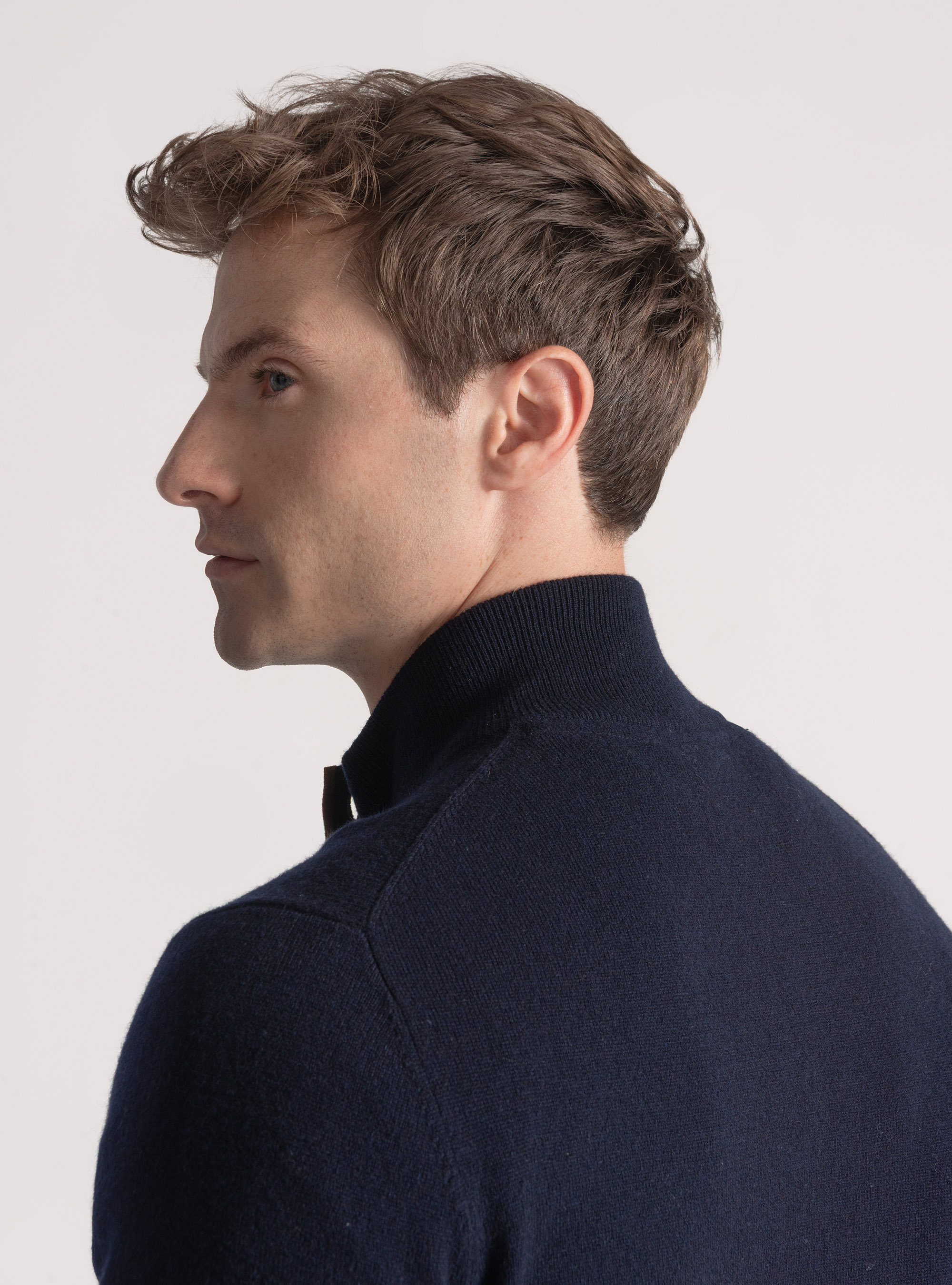 Cardigan in maglia con zip in lana lambswool e cashmere, BLU NAVY