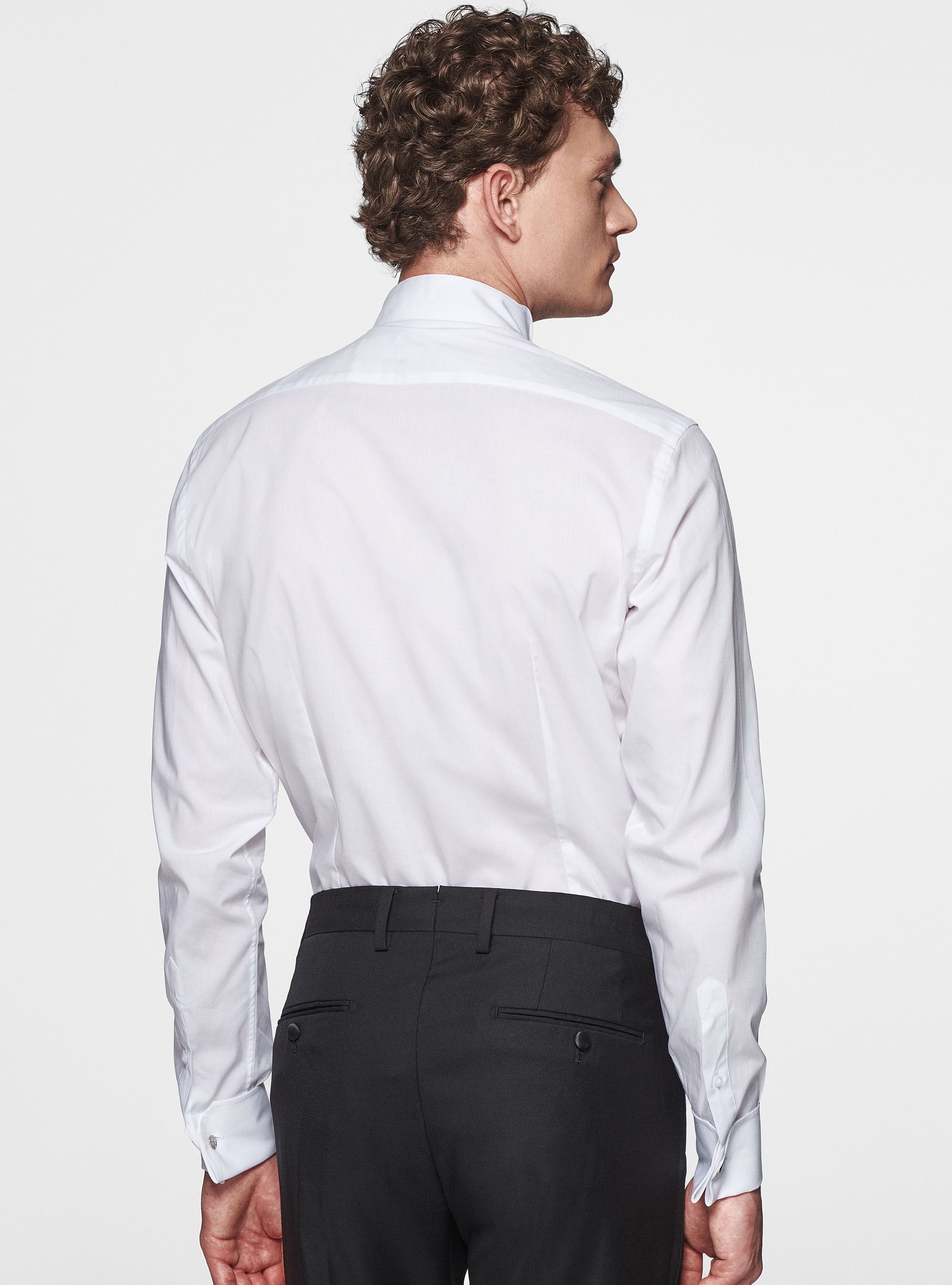 Camisa smoking diplomática de popelín elástico, BLANCO