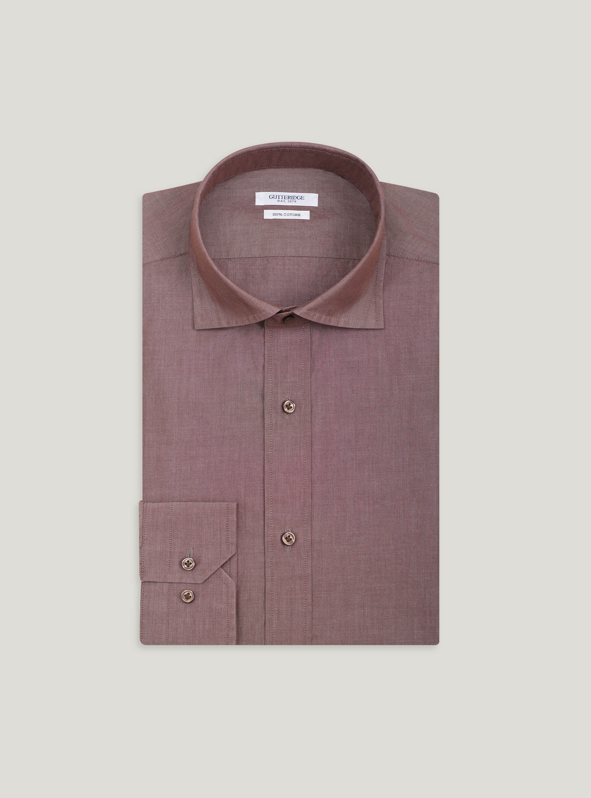 Camicia collo francese in cotone, MARRONE