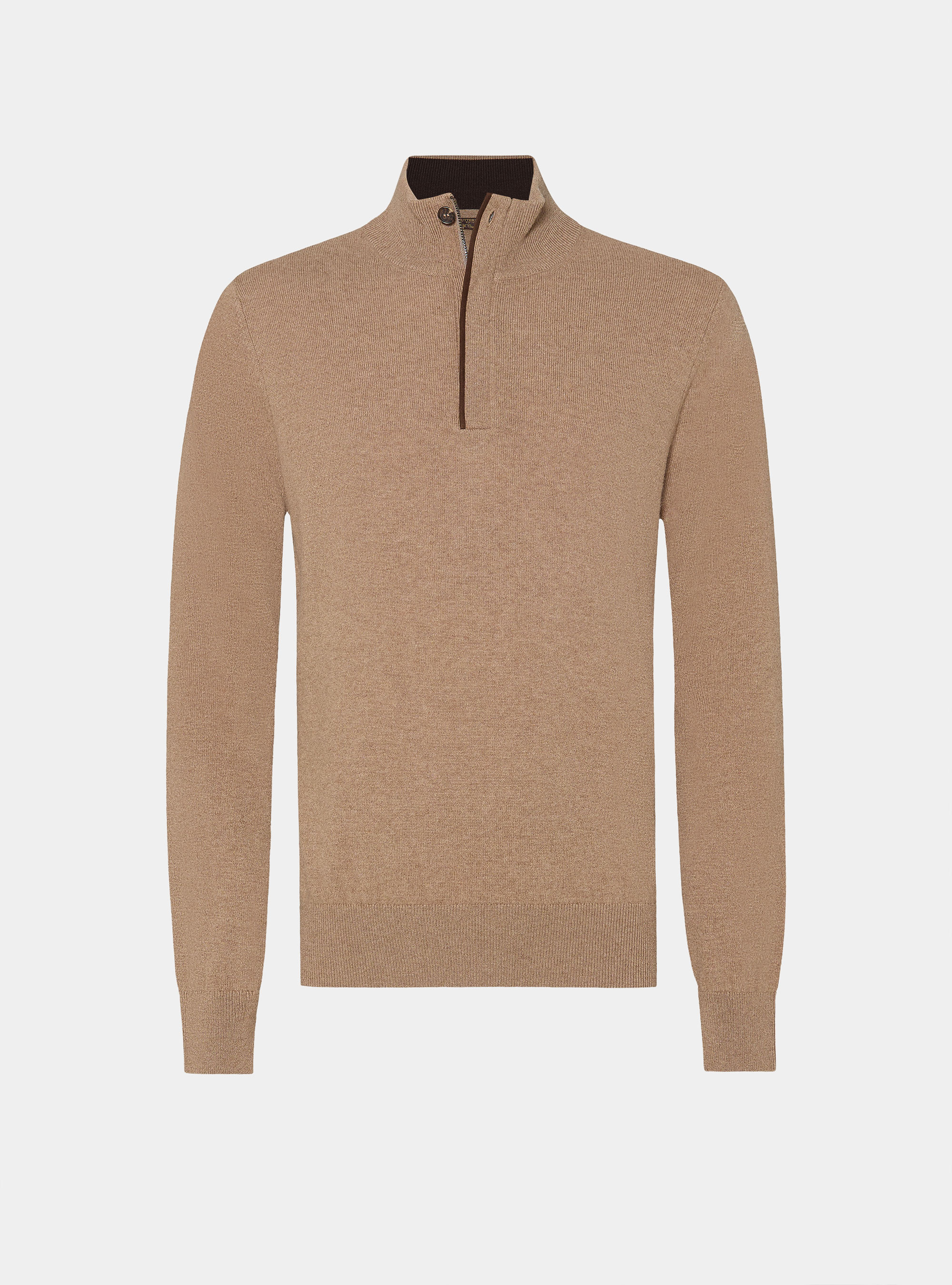 Punto con media cremallera de lana de cordero y cachemira, CAMMELLO 0570C