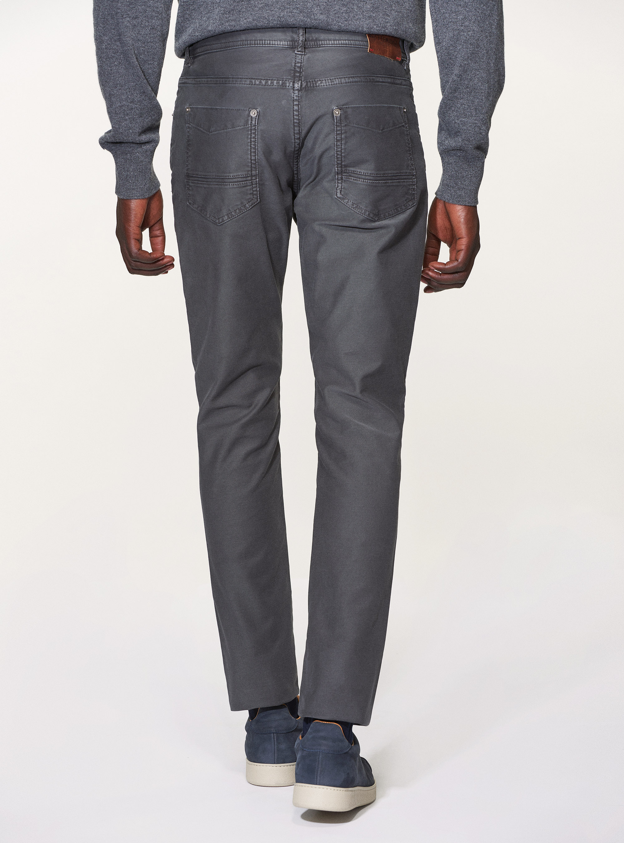 Pantaloni 5 tasche in twill garment dyed, ASFALTO