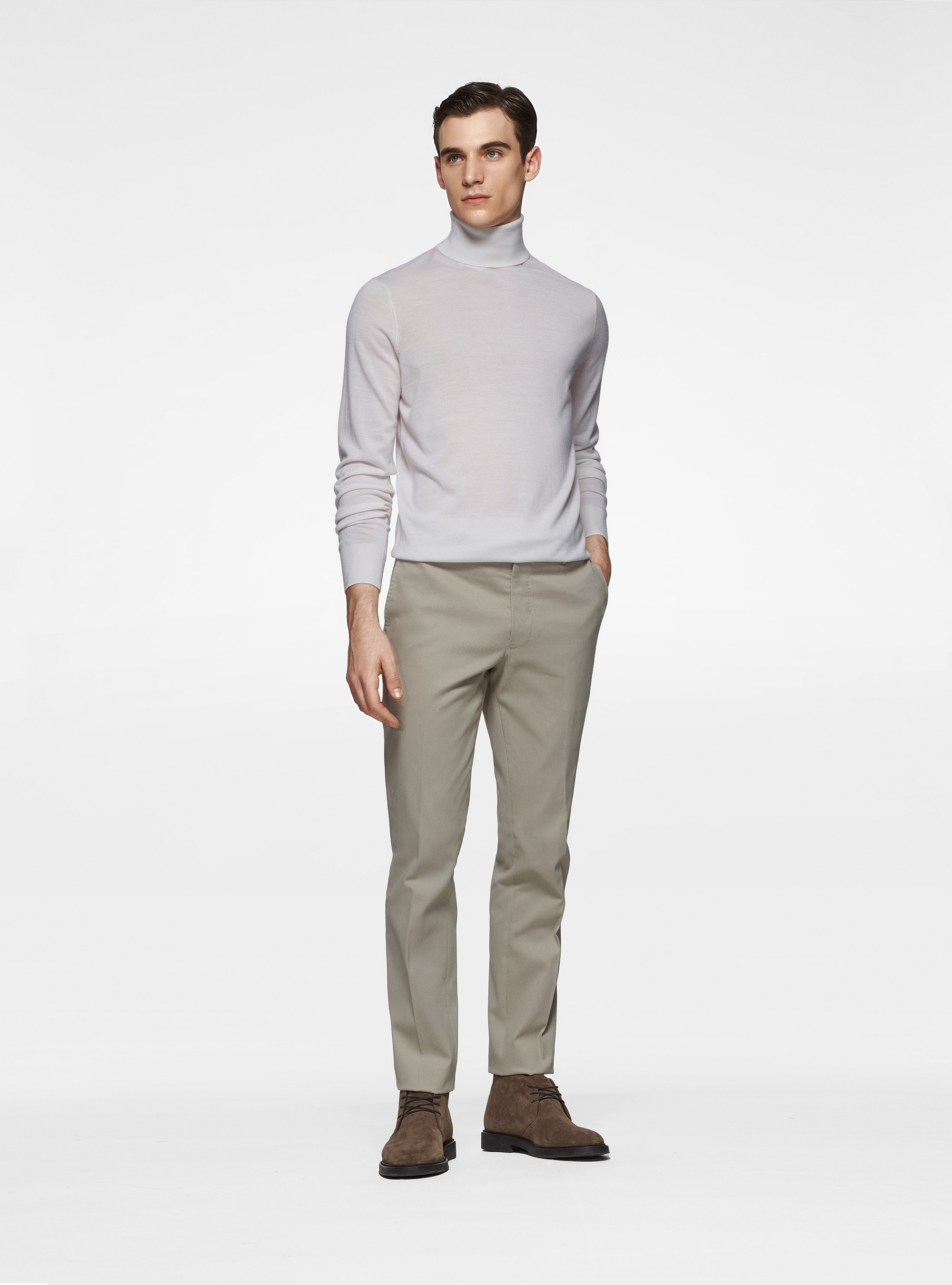 Pantaloni in cotone smerigliato, ECRU