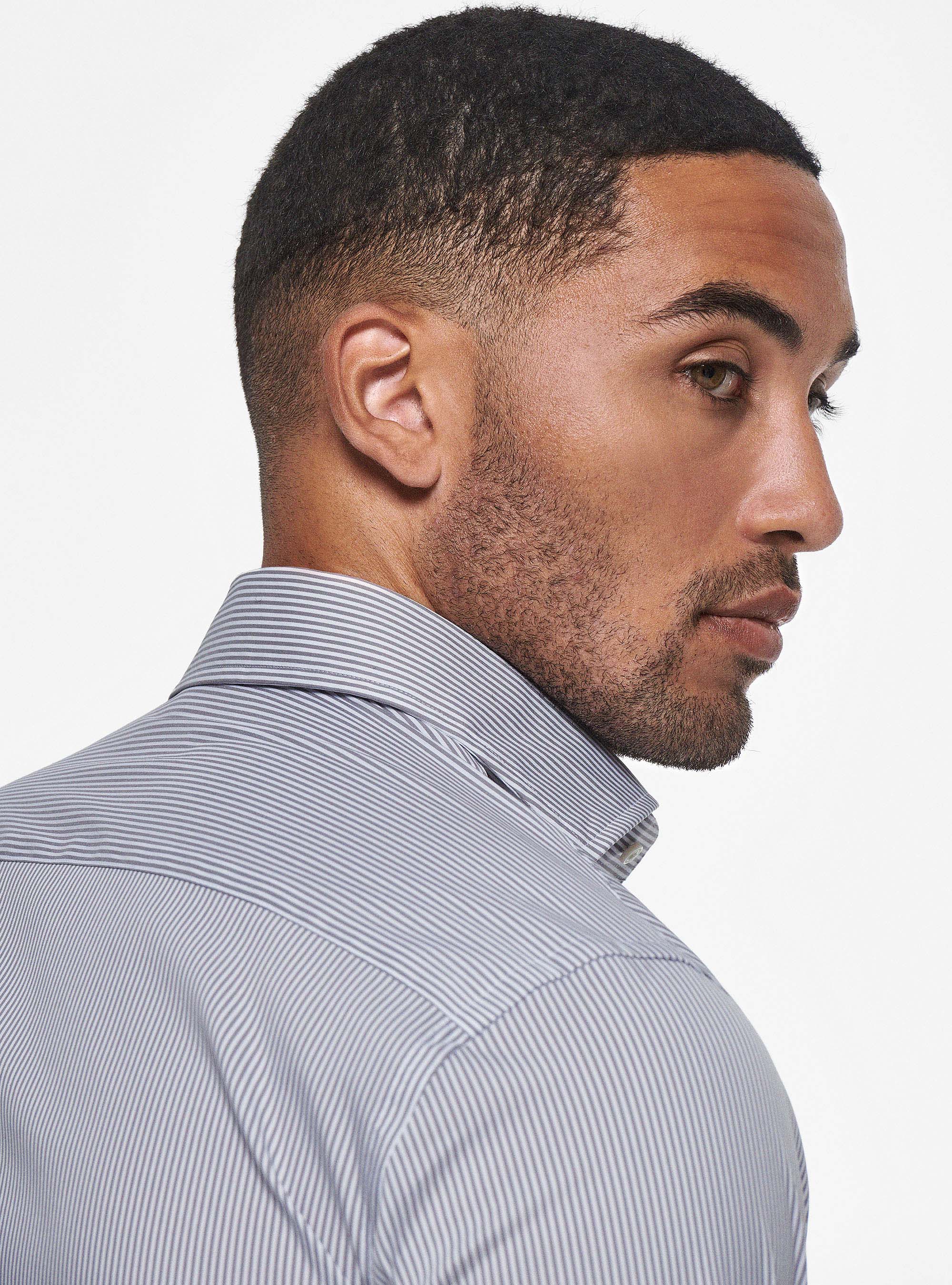 Camicia a righe popeline stretch, GRIGIO CHIARO MELANGE