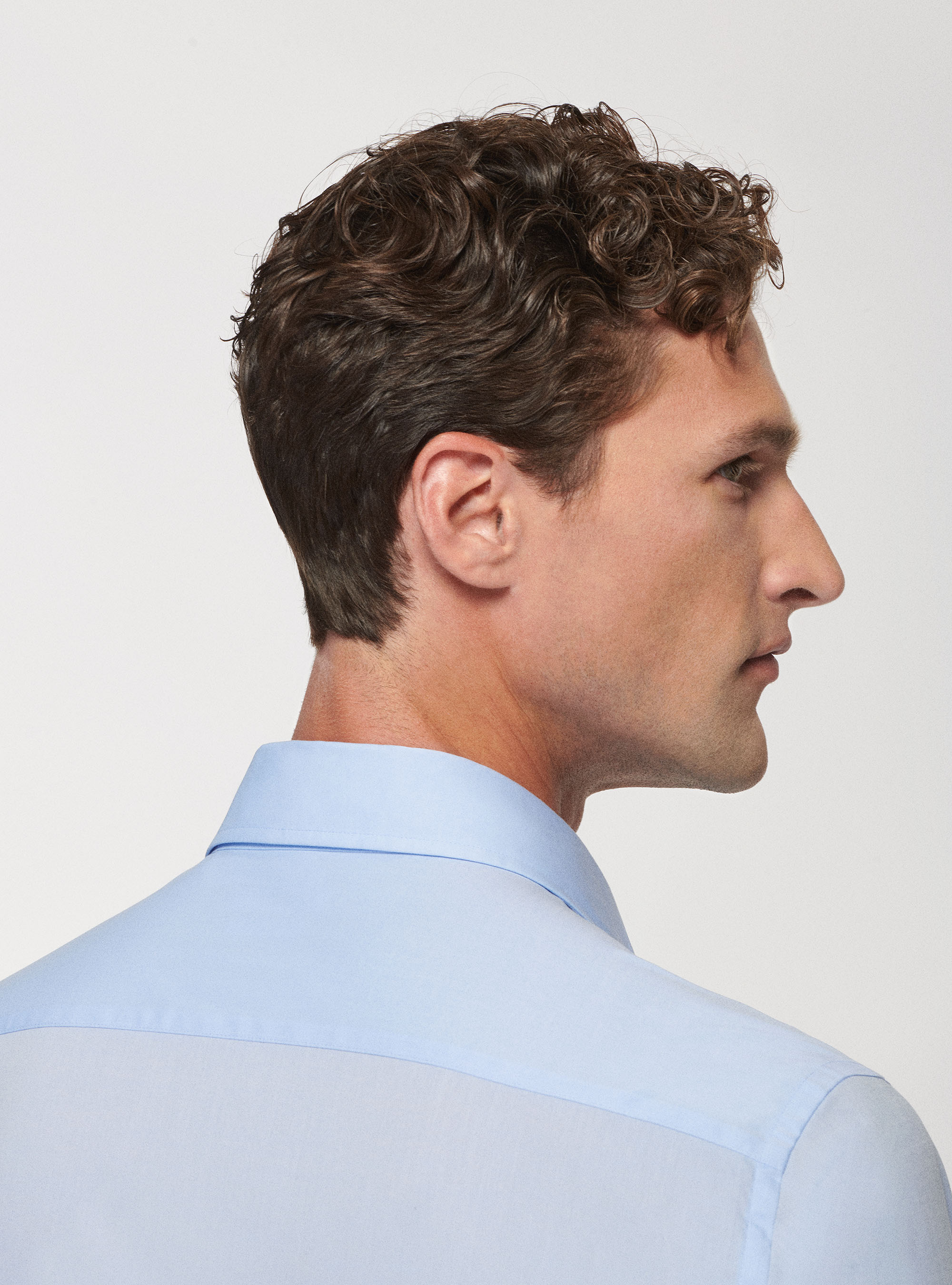 Camicia in popeline stretch, AZZURRO