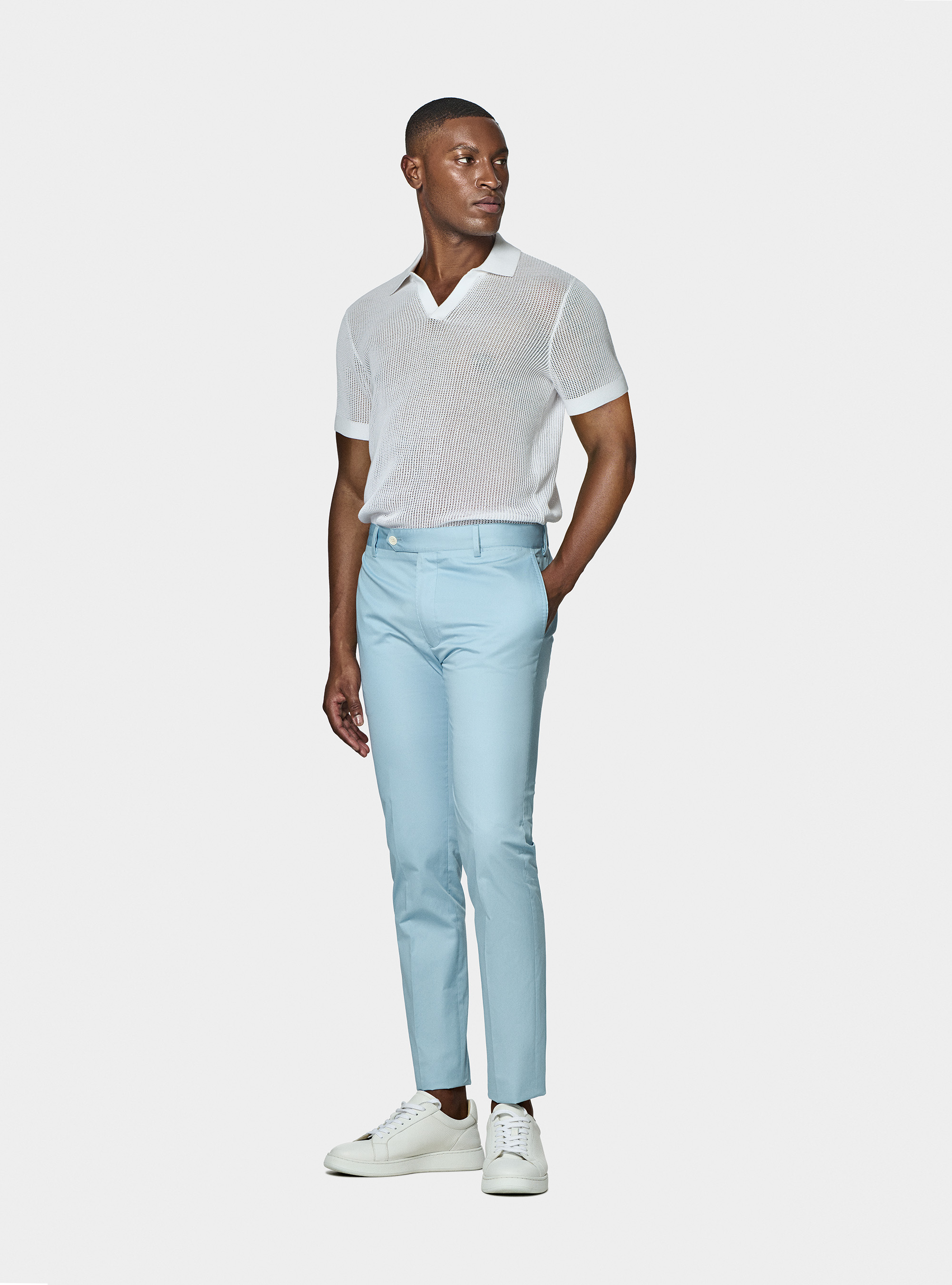 Pantal&oacute;n chino slim fit de sarga ligera, CELESTE