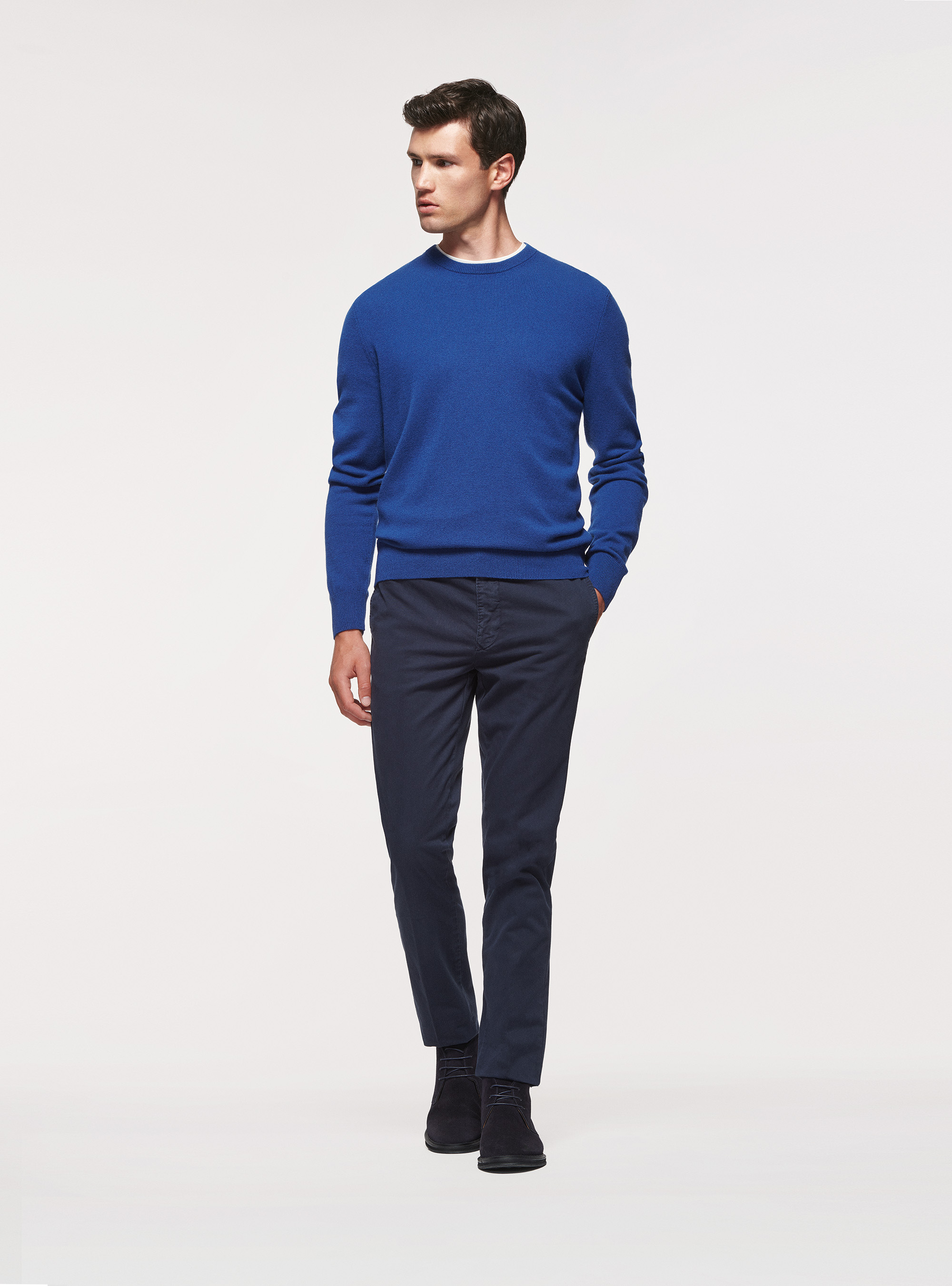 Maglia girocollo in lana lambswool e cashmere, INCHIOSTRO