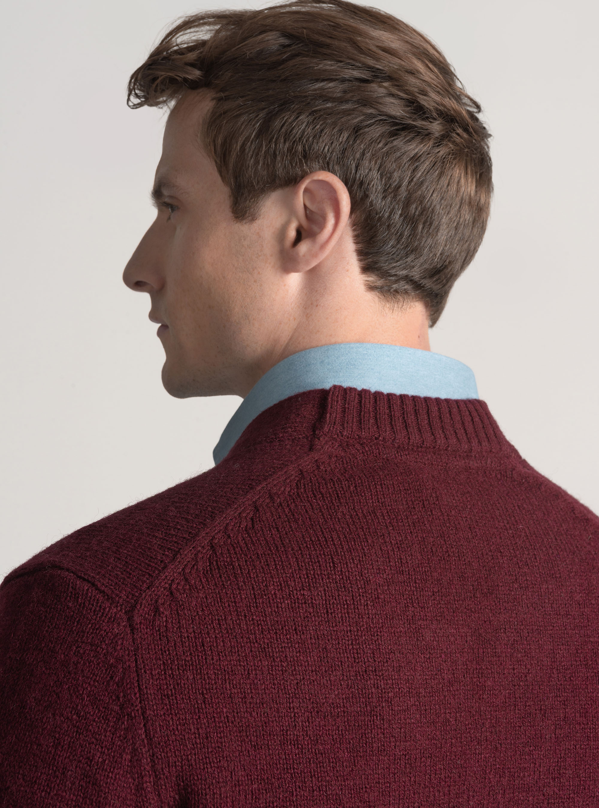 Shetland wool knit cardigan, BORDEAUX