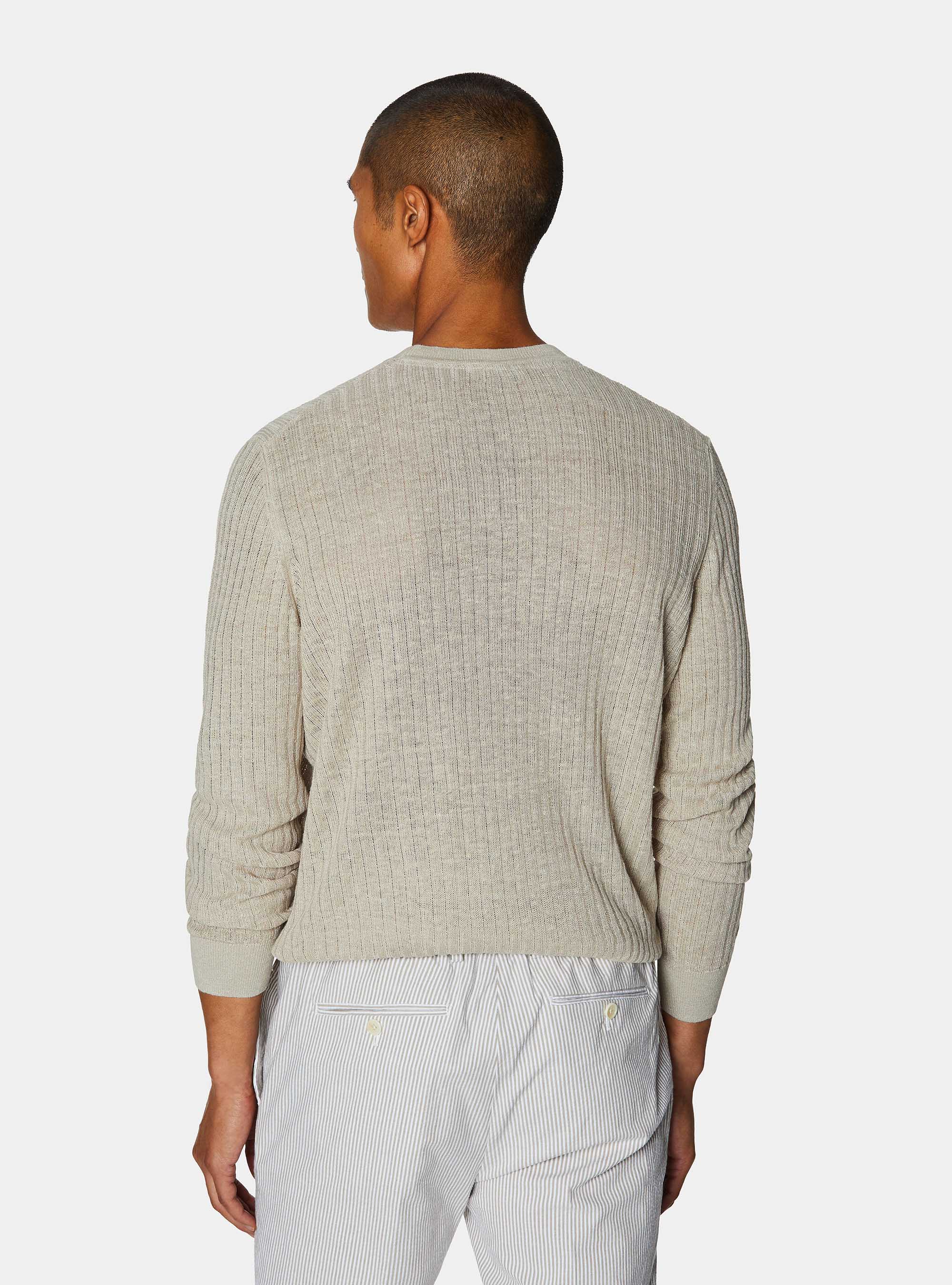 Maglia girocollo a costine in puro lino, SABBIA