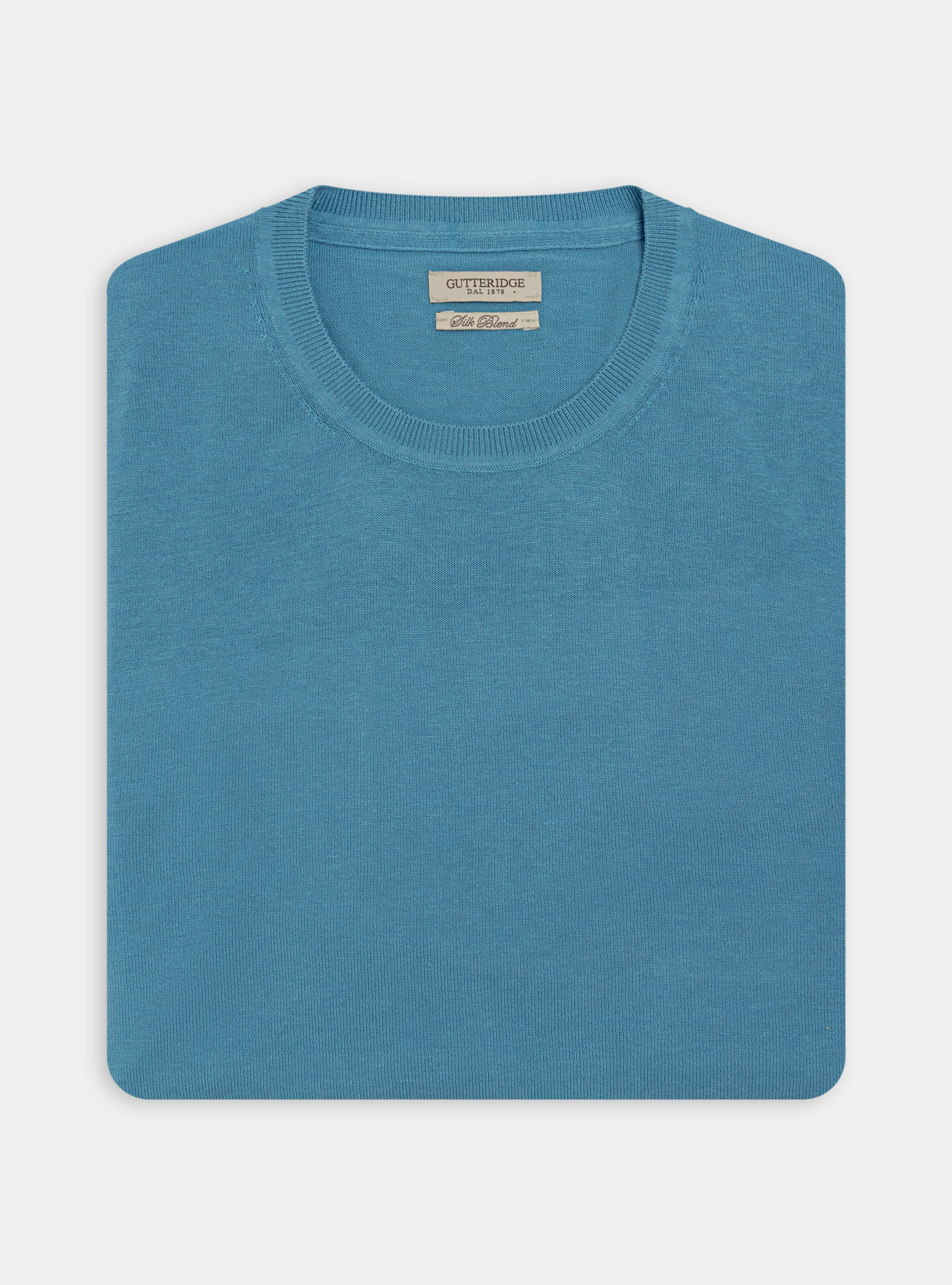 Maglia girocollo in seta e cotone, AZZURRO