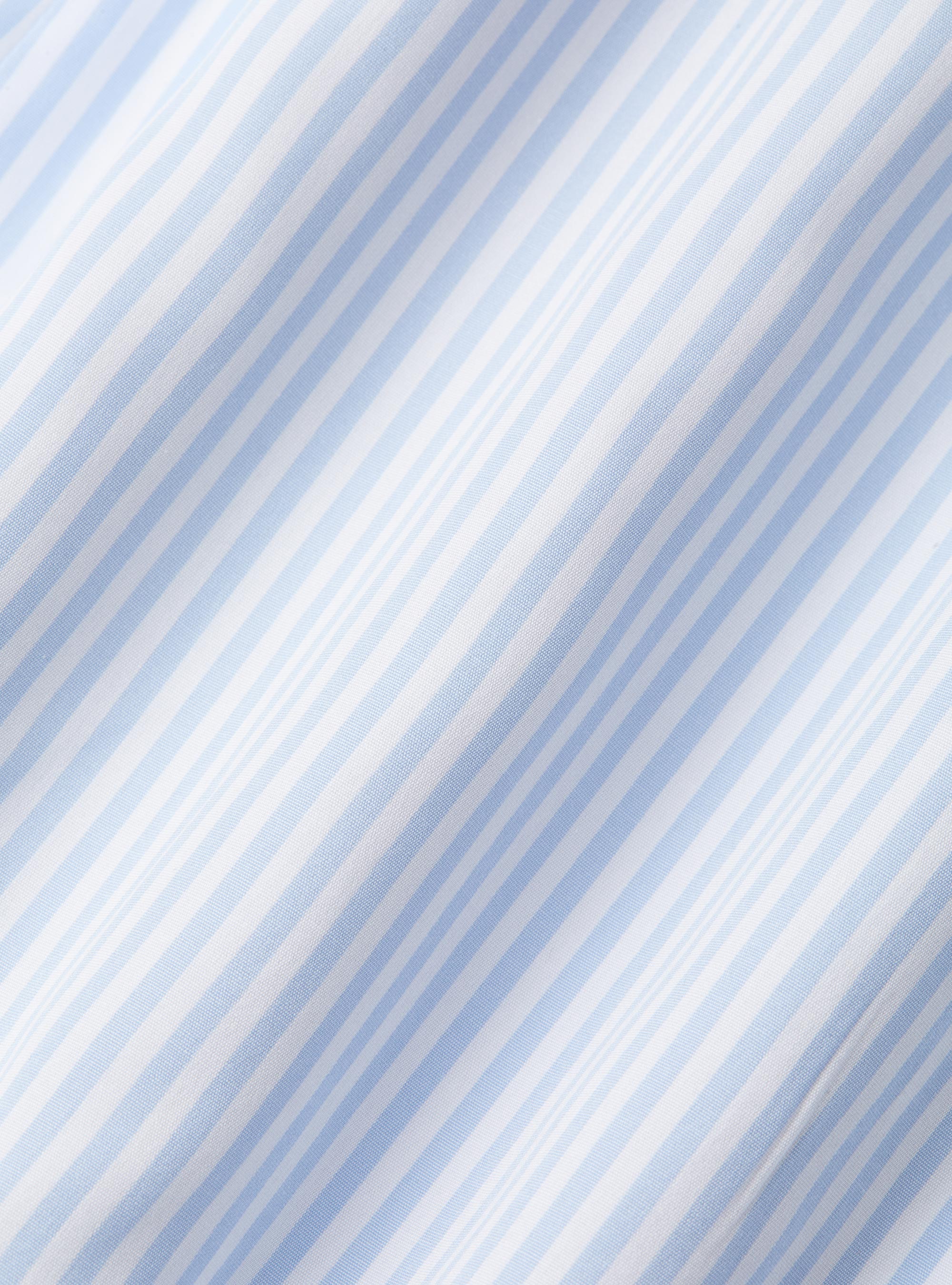 Camicia rigata cotone popeline collo semifrancese, CELESTE