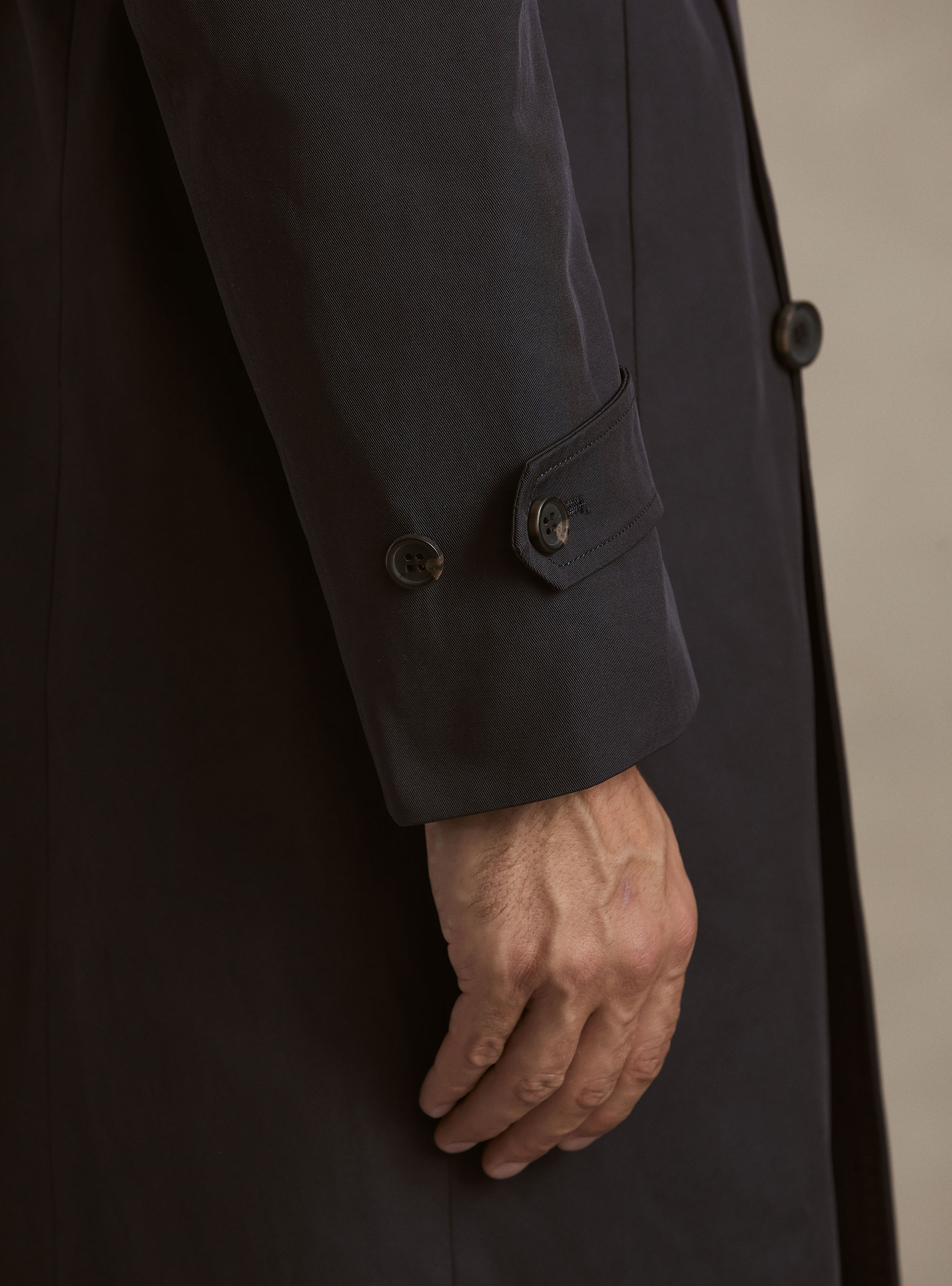 Double-breasted cotton blend trench coat, NAVY BLUE
