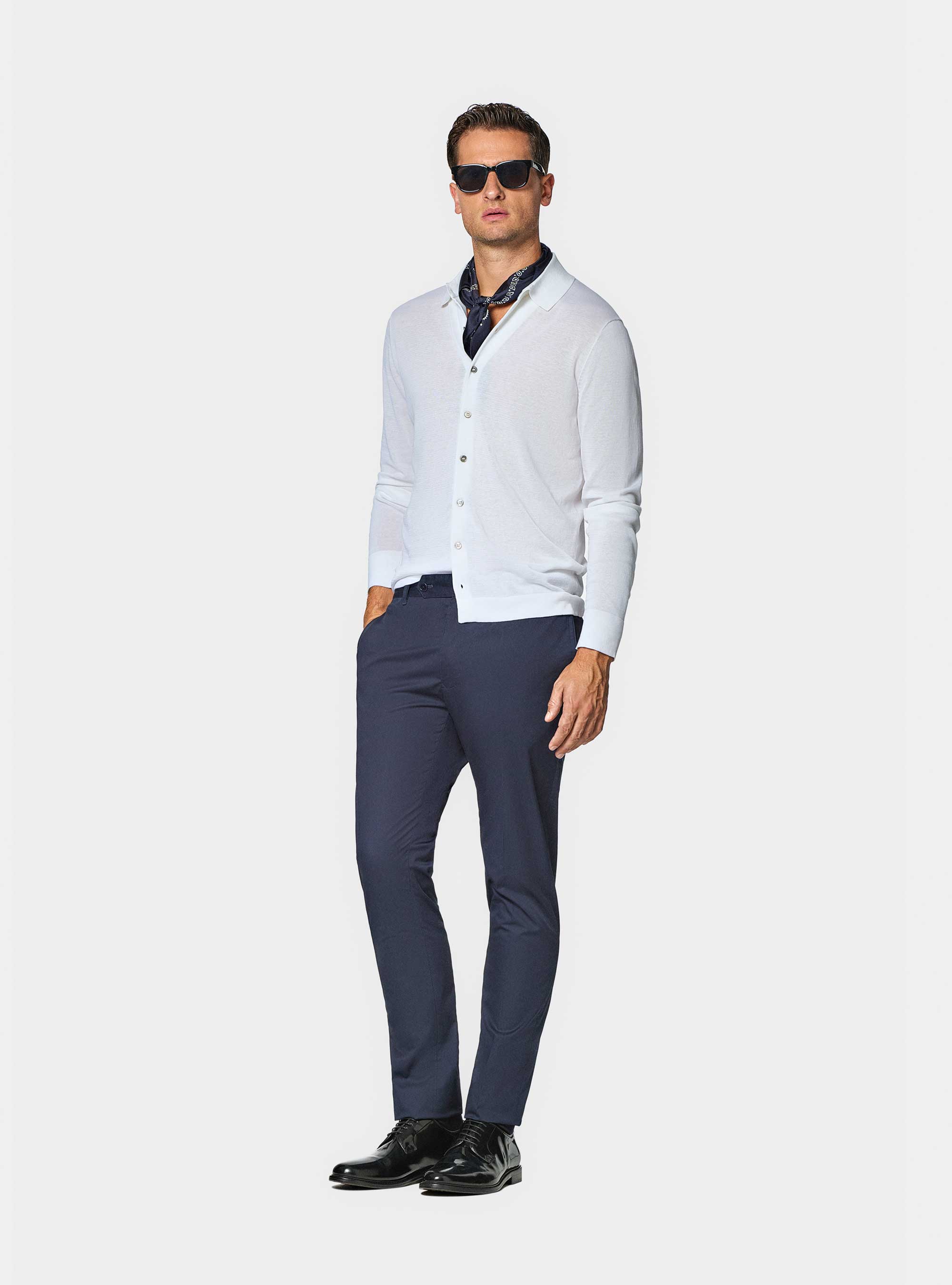 Polo camicia in maglia in cotone e seta, BIANCO