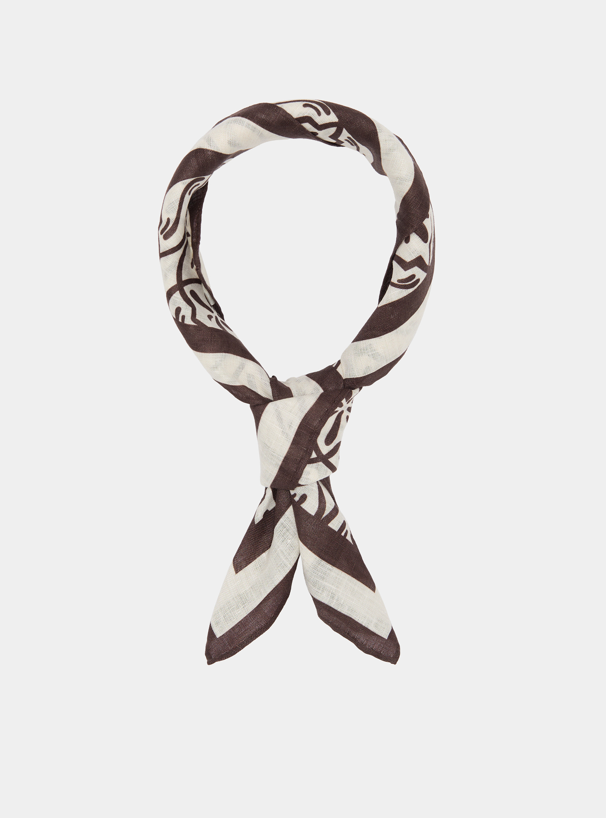 Foulard in lino stampato fantasia maioliche, BROWN
