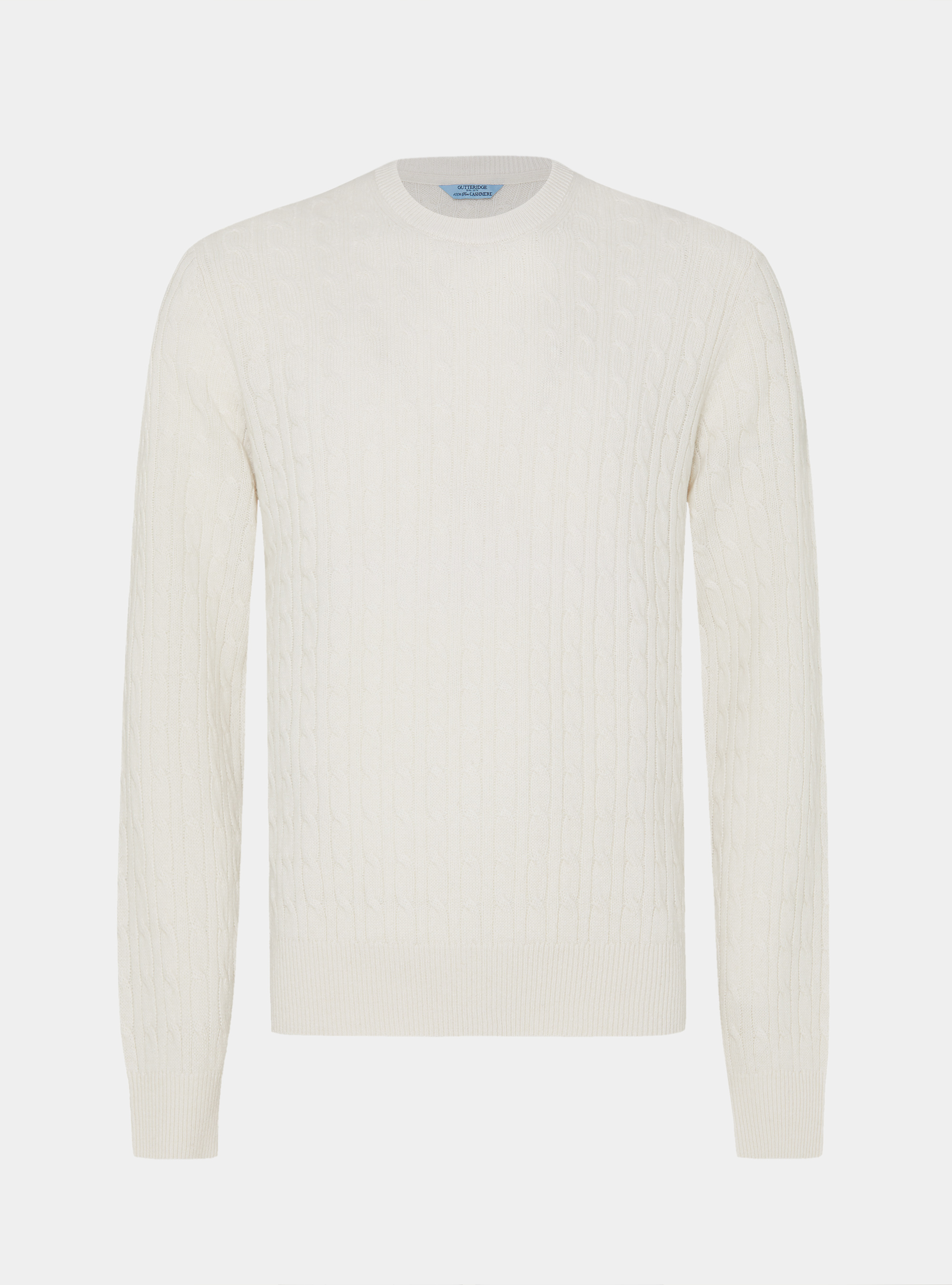 Braided crew neck sweater in pure cashmere, WHITE
