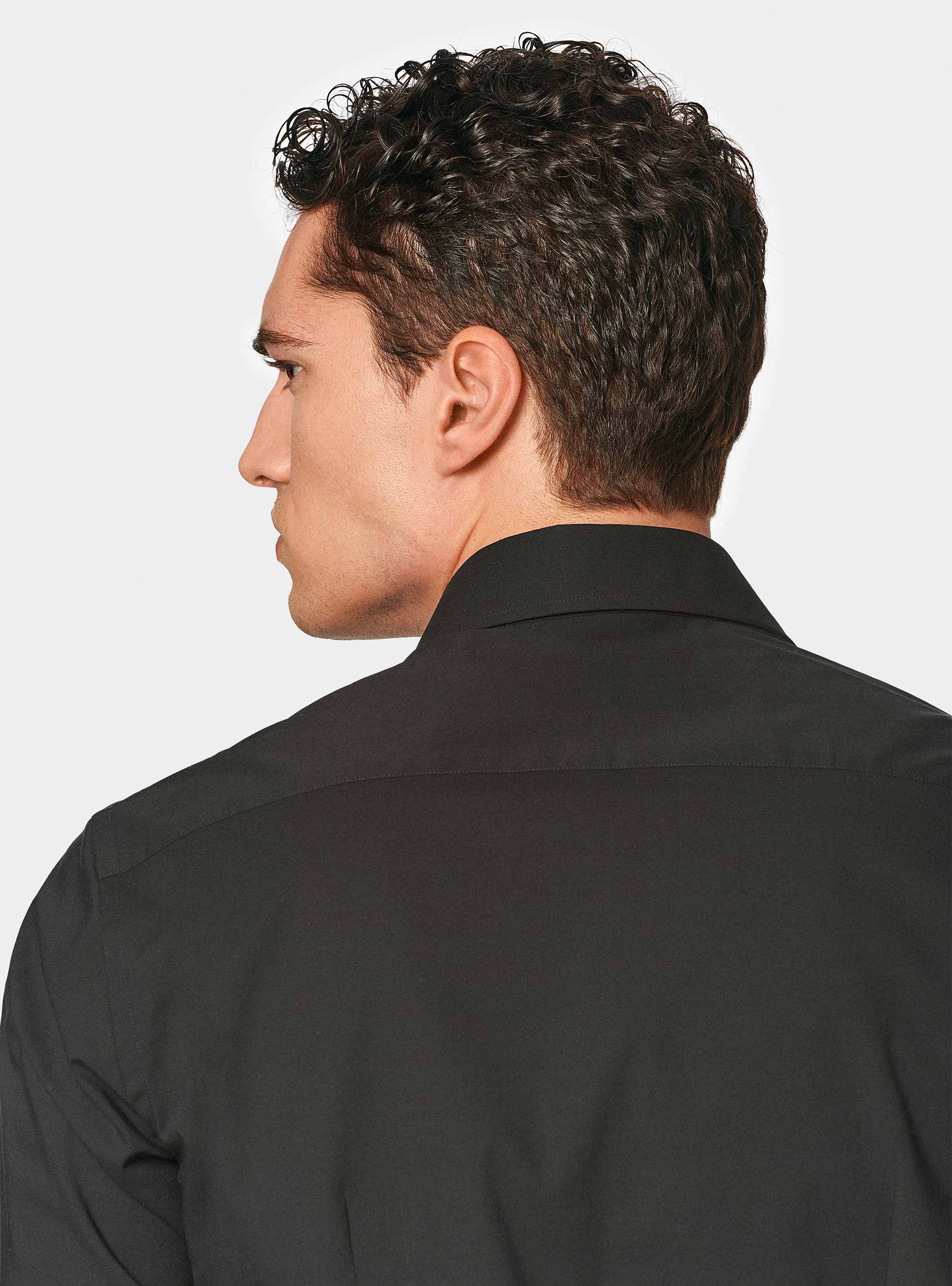 Camicia in popeline stretch, NERO