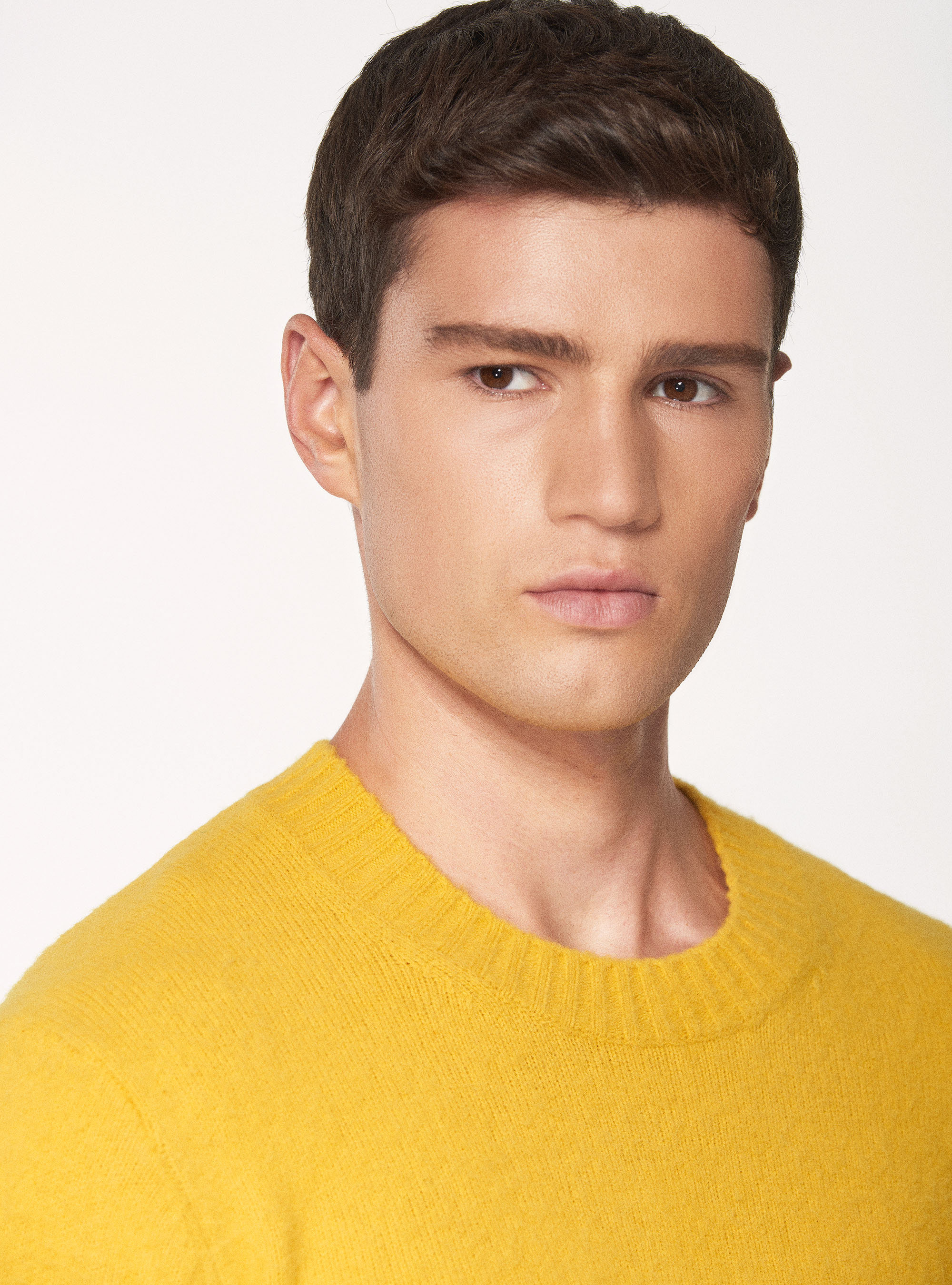 Maglia girocollo in misto lana brushed, 0711C OCRA