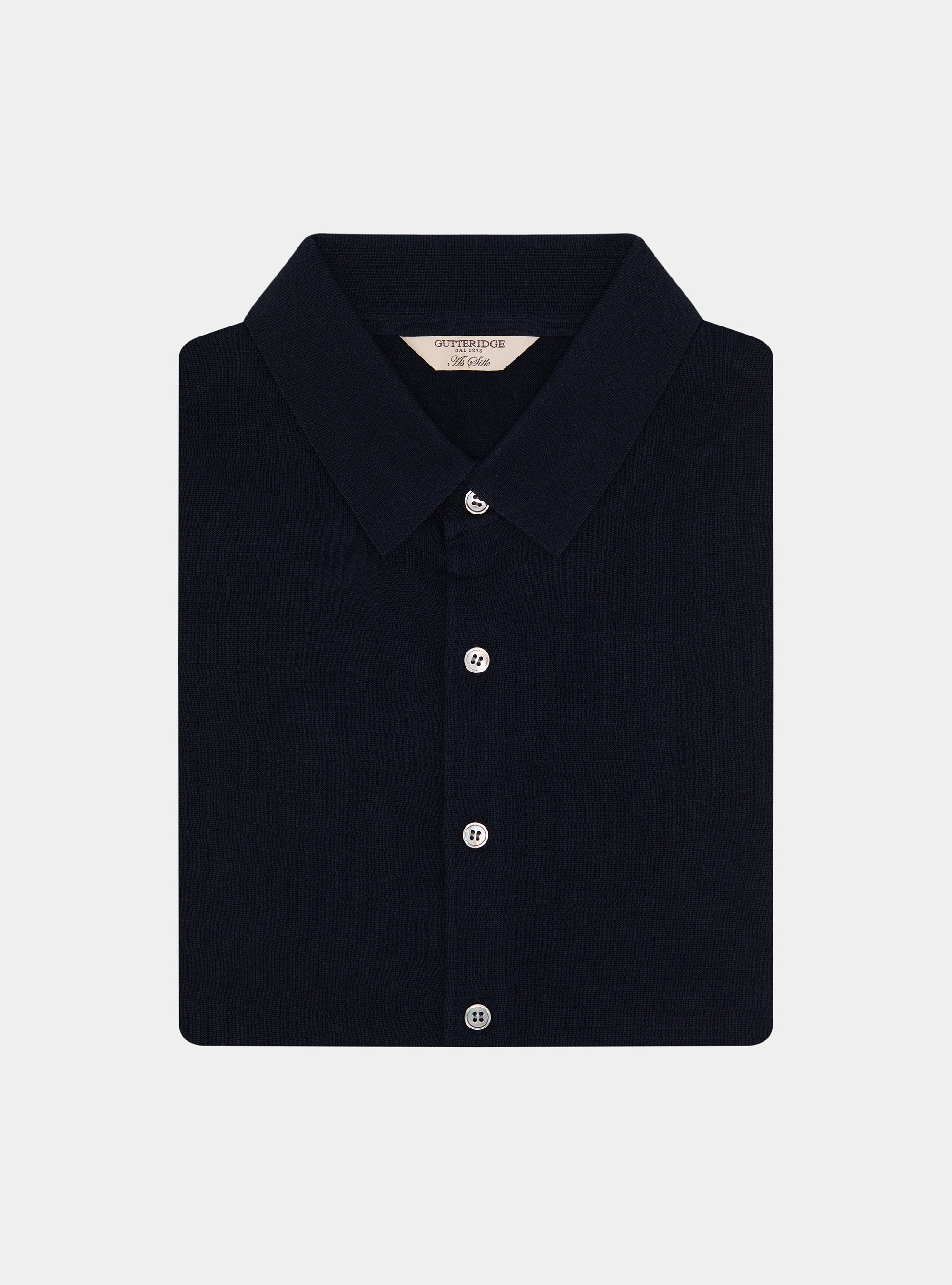 Polo camicia in cotone e seta, BLU NAVY