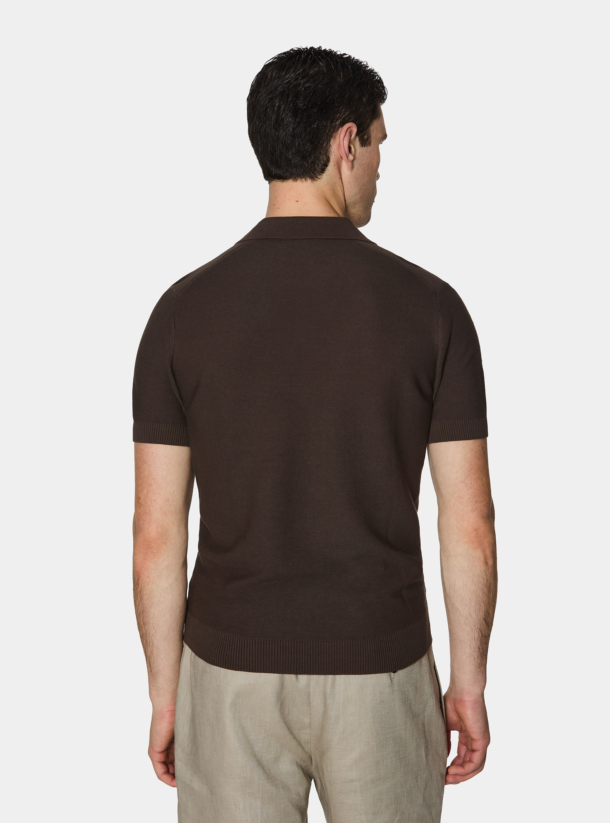 Knitted links polo shirt in extra-fine cotton, BROWN