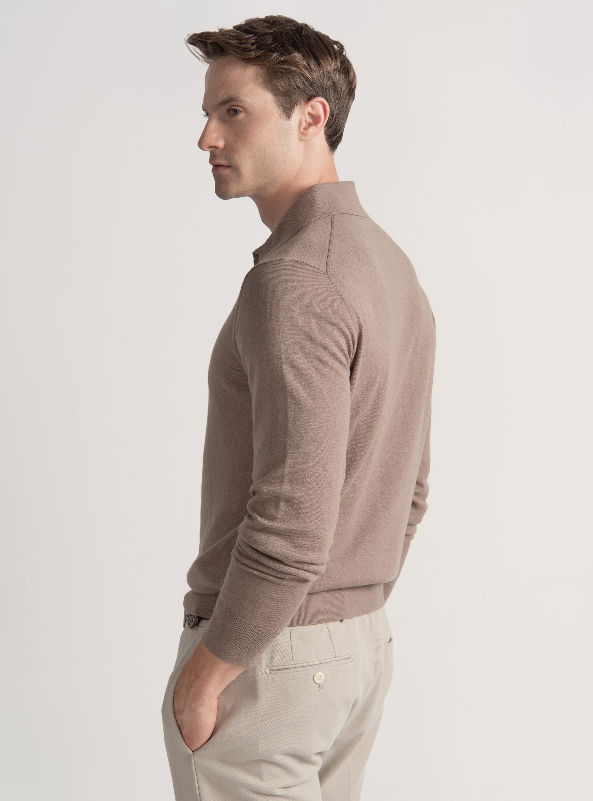Cotton and cashmere knit polo shirt, FANGO 0555C