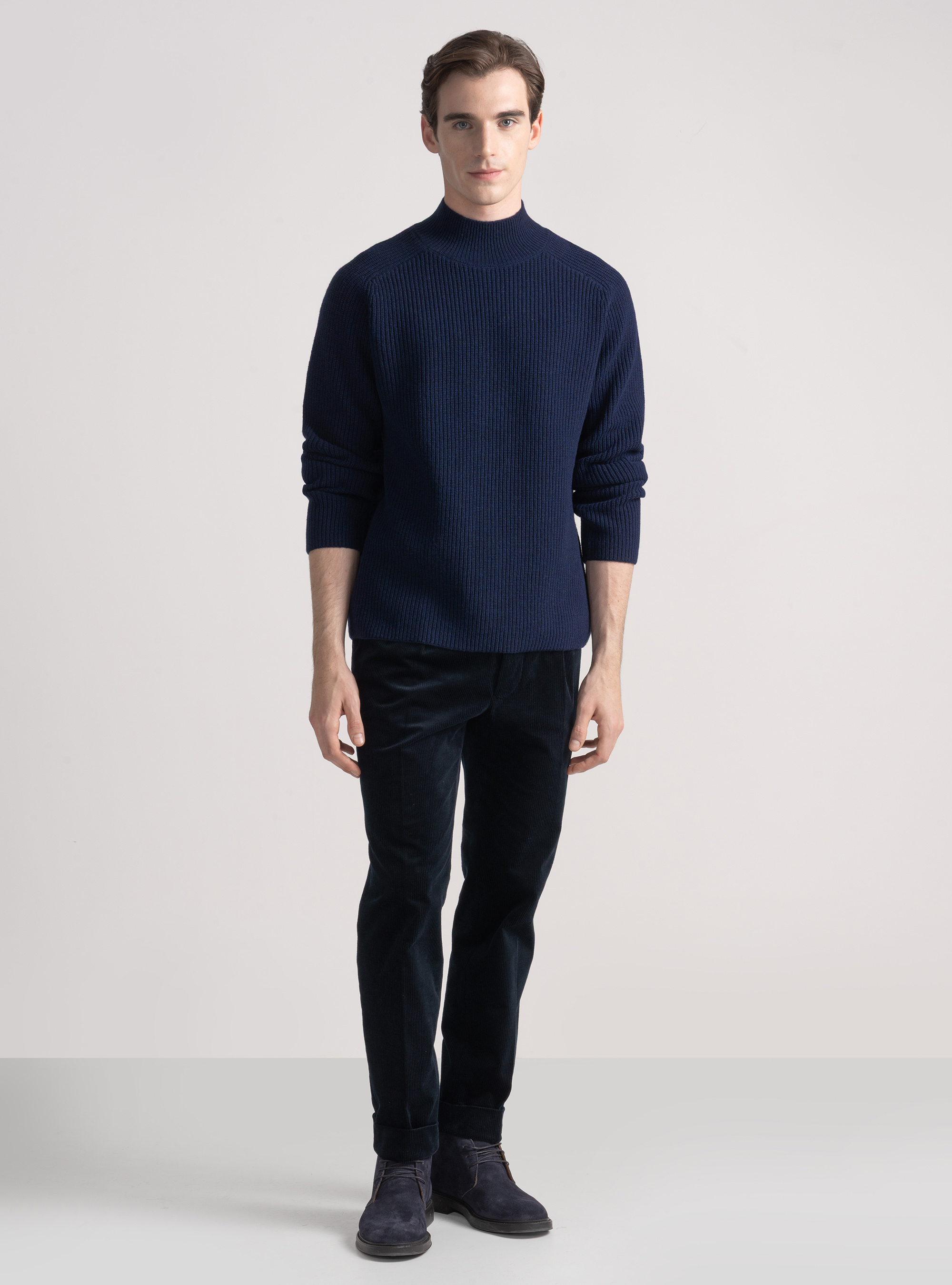 Maglia lupetto in misto lana costa perlata, BLU NAVY